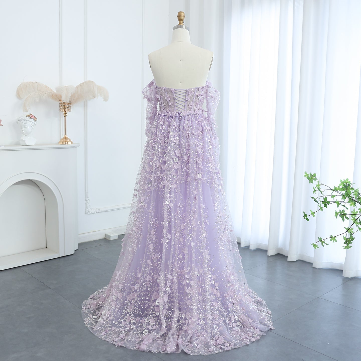 Elegant 3D Flowers Pink Evening Dress with Overskirt SS352