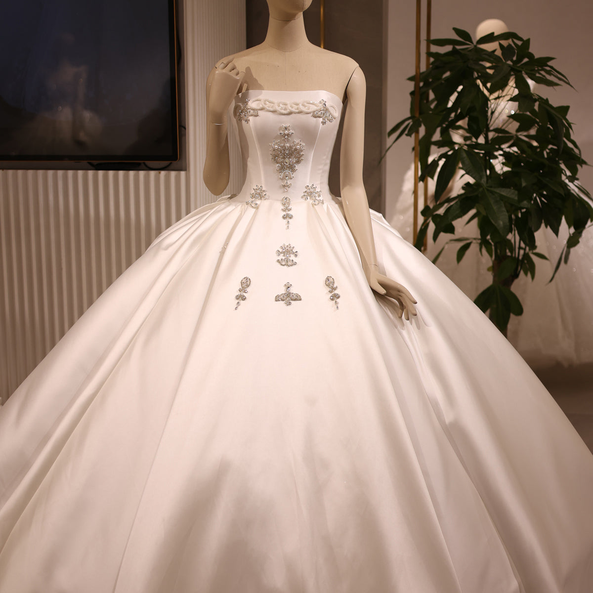Simple Strapless Off-White Ball Gown Wedding Dress RS038  White / Custom Made