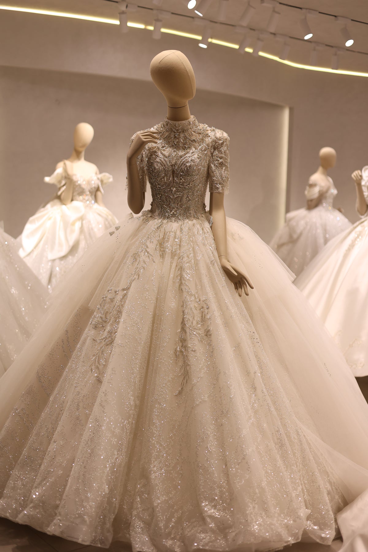 Luxury High Neck Crystal Ball Gown Wedding Dress RS039