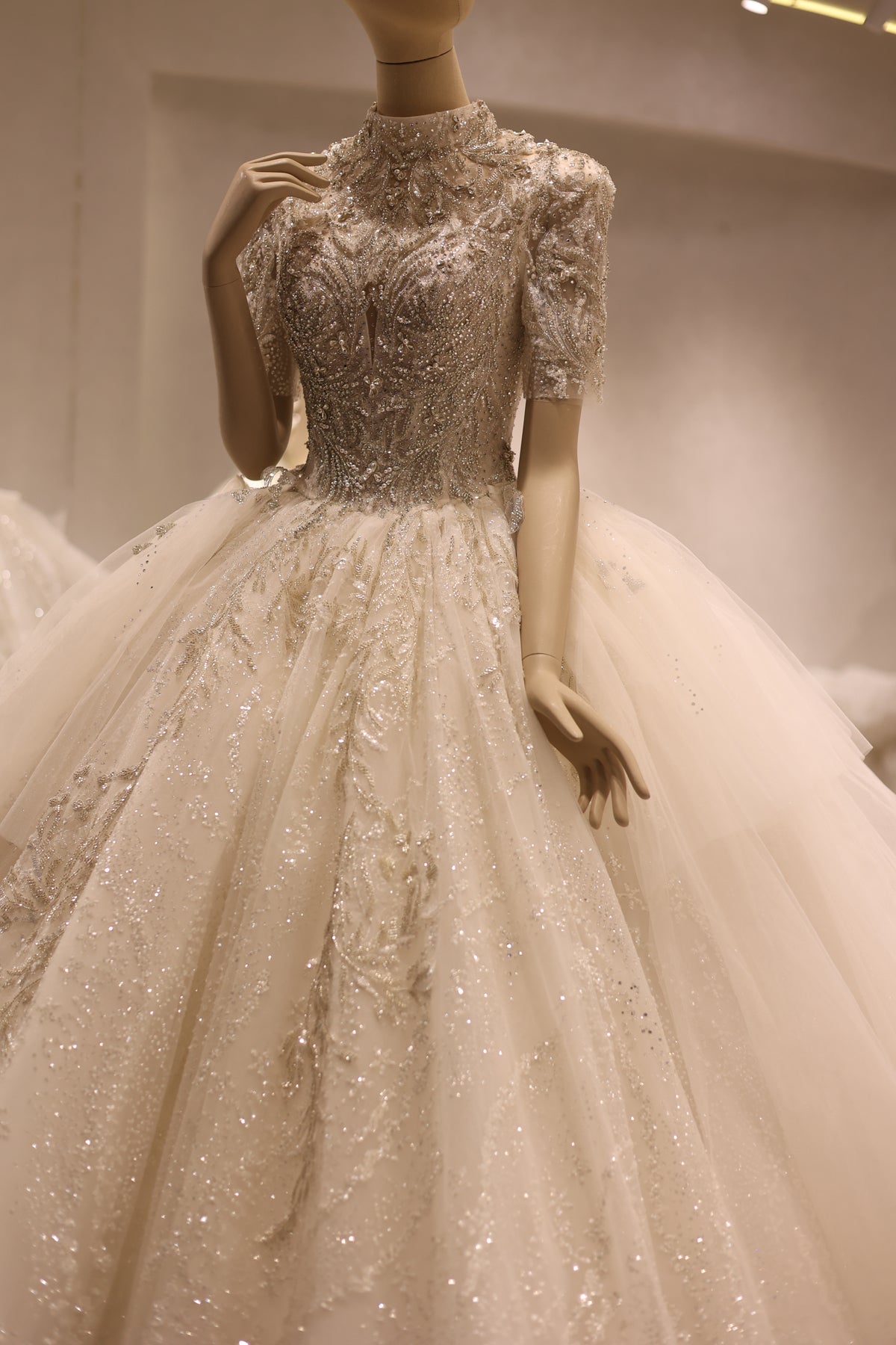 Luxury High Neck Crystal Ball Gown Wedding Dress RS039