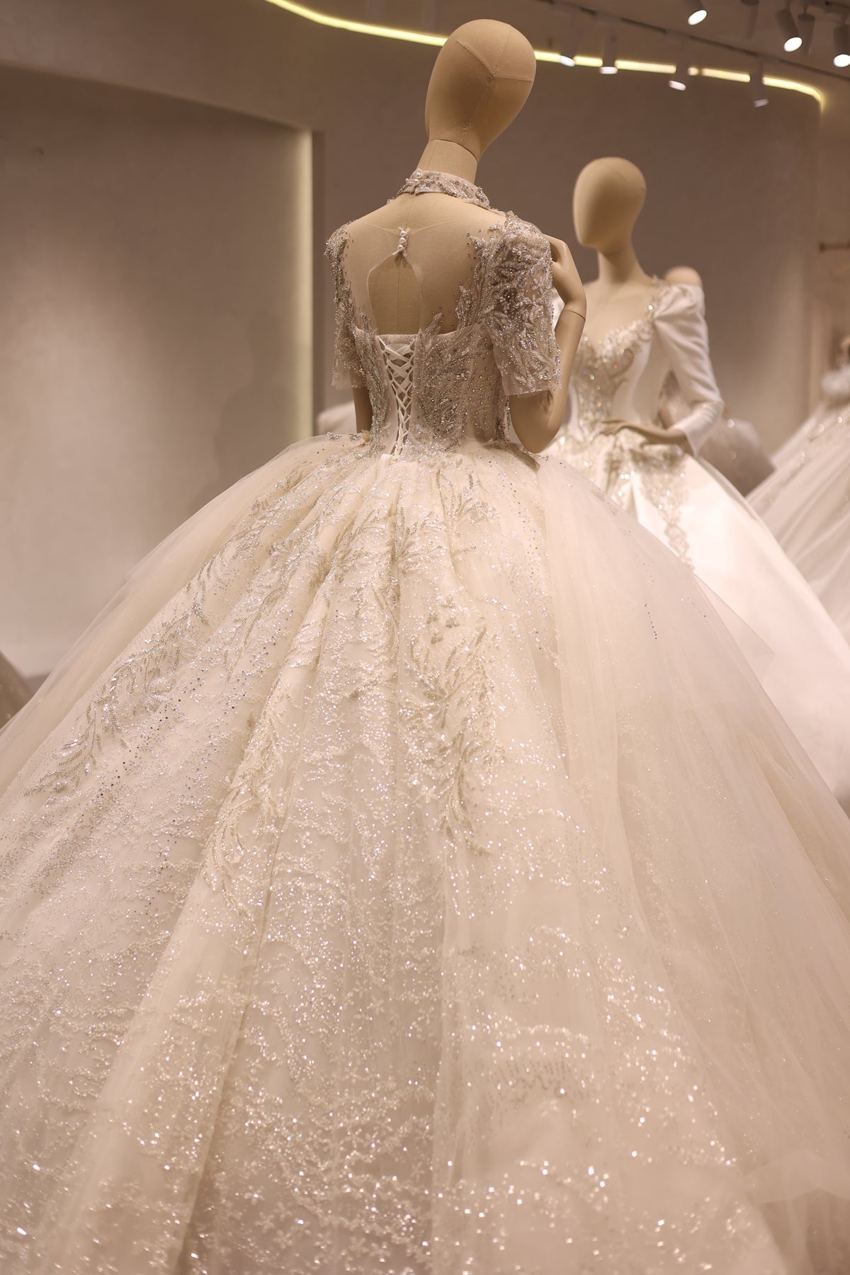 Luxury High Neck Crystal Ball Gown Wedding Dress RS039