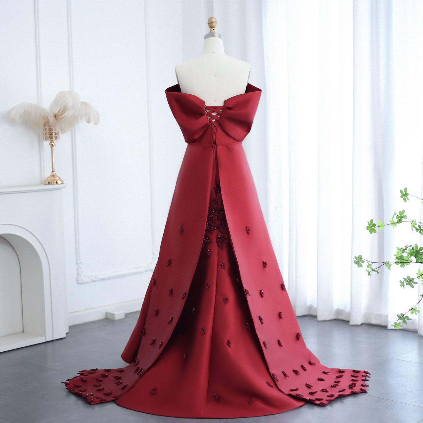 Luxury 3D Flowers Pink Off Shoulder Evening Dress SS464