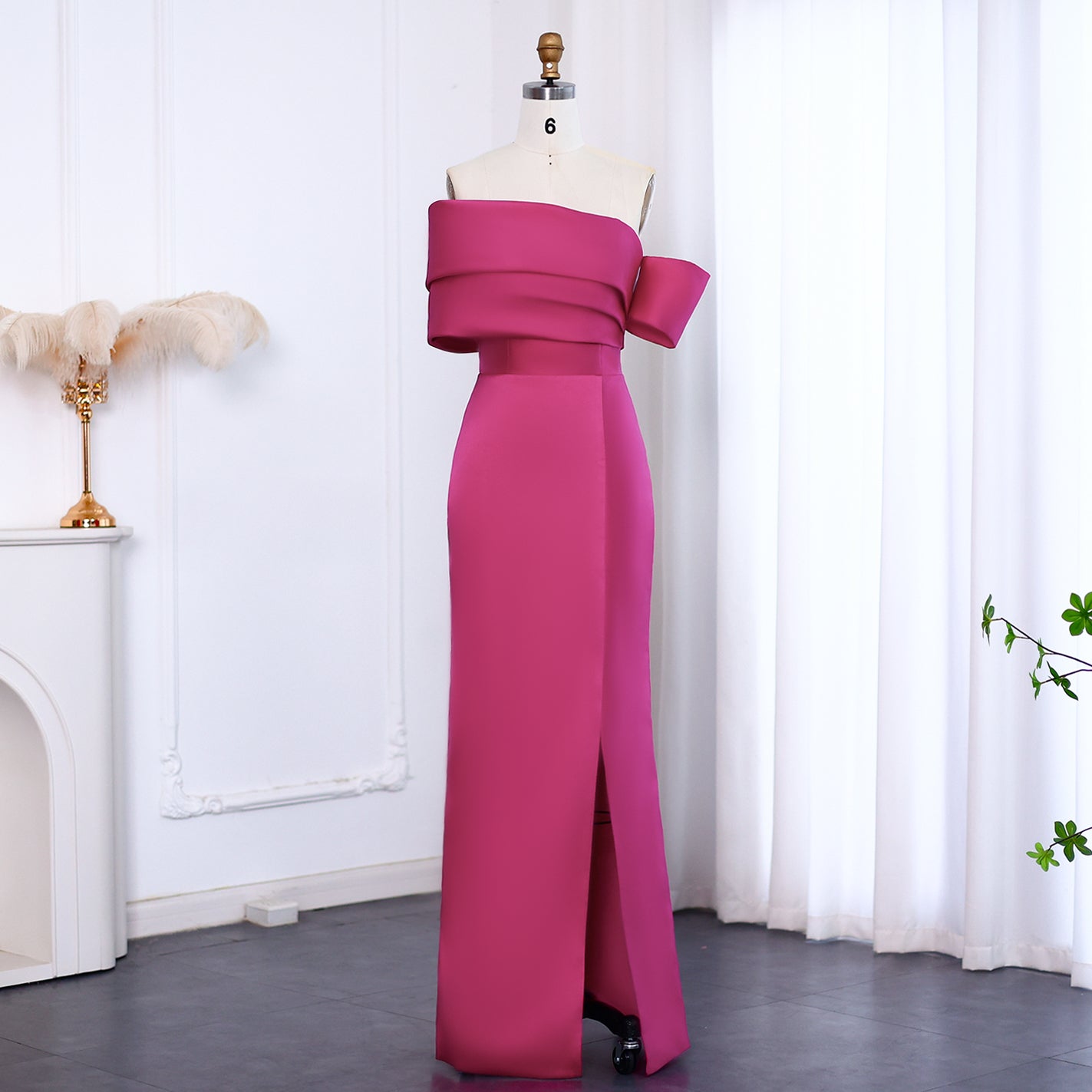 Elegant Fuchsia Off Shoulder Evening Dress SF108  Fuchsia / US 16