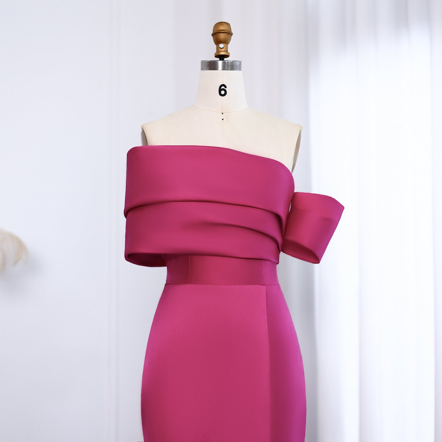 Elegant Fuchsia Off Shoulder Evening Dress SF108