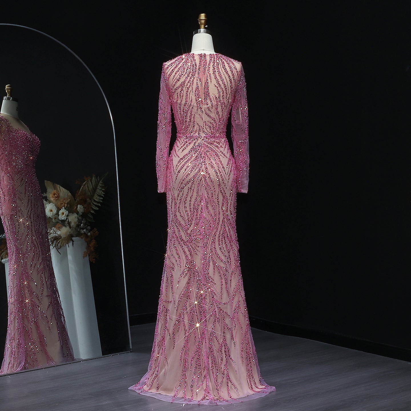 Luxury White Nude Long Sleeves Mermaid Evening Dress SS684