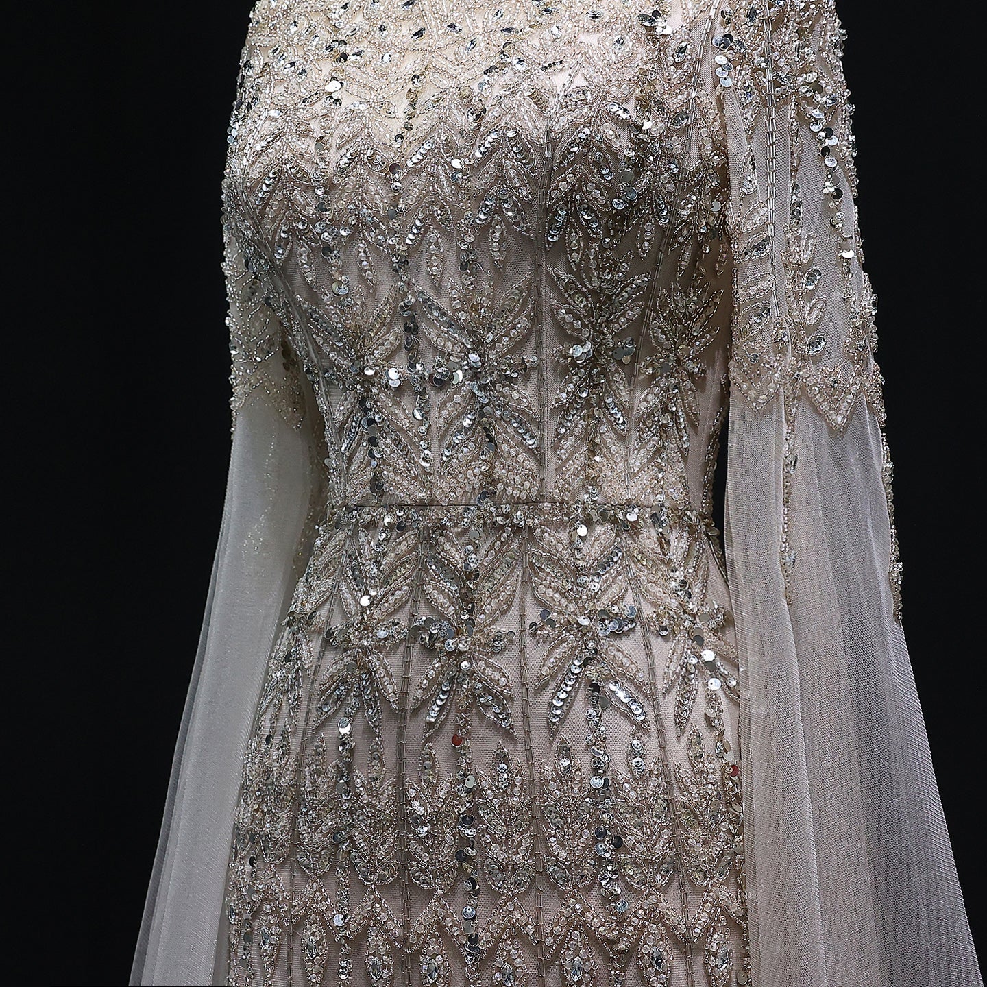 Luxury Caramel Evening Dress with Cape Sleeves SS044