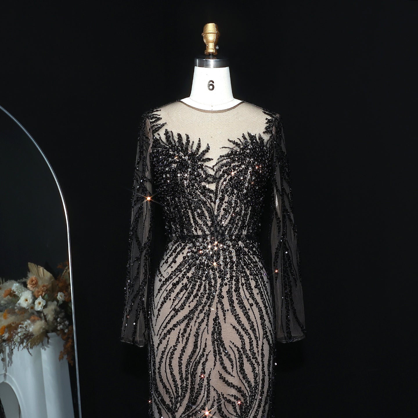 Luxury White Nude Long Sleeves Mermaid Evening Dress SS684