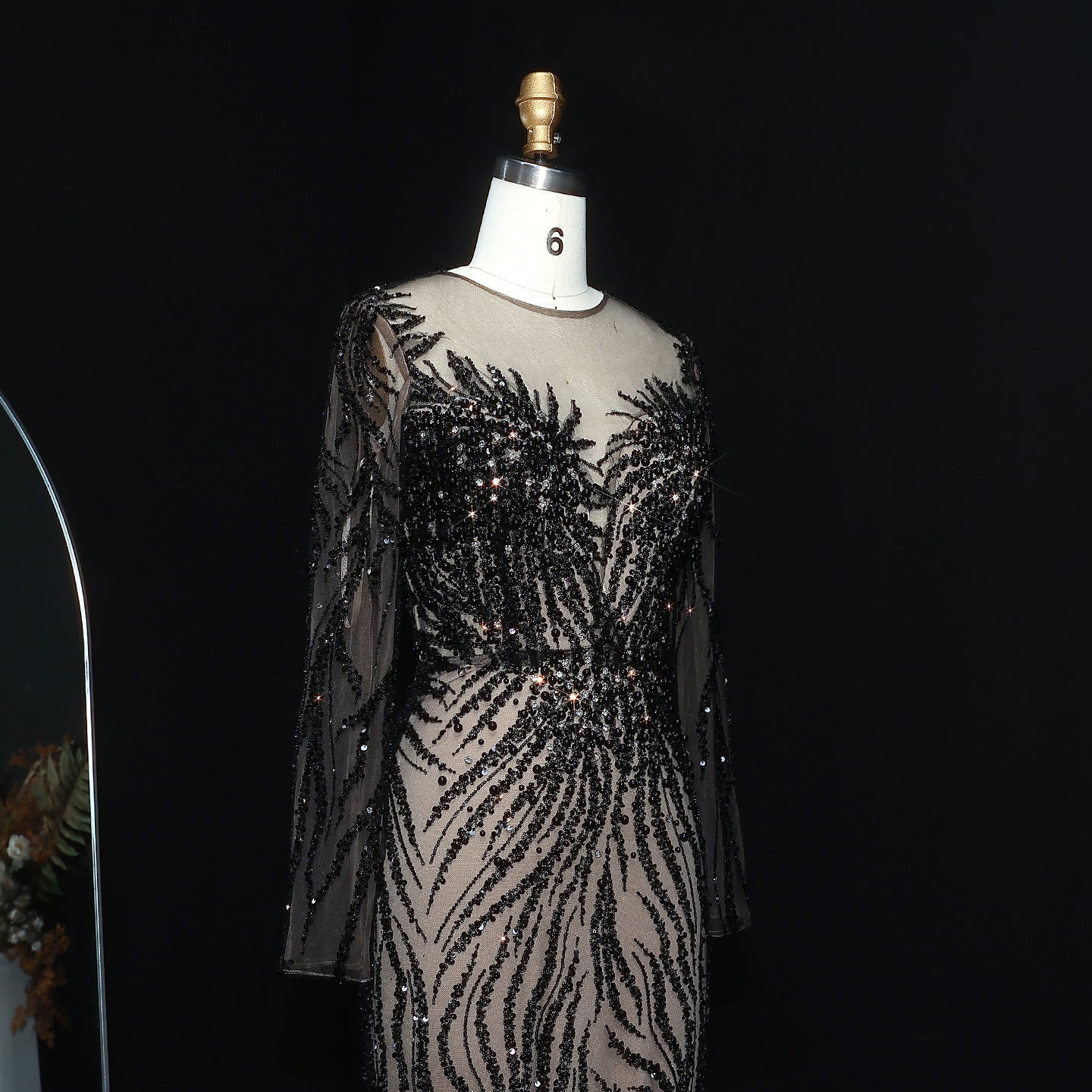 Luxury White Nude Long Sleeves Mermaid Evening Dress SS684