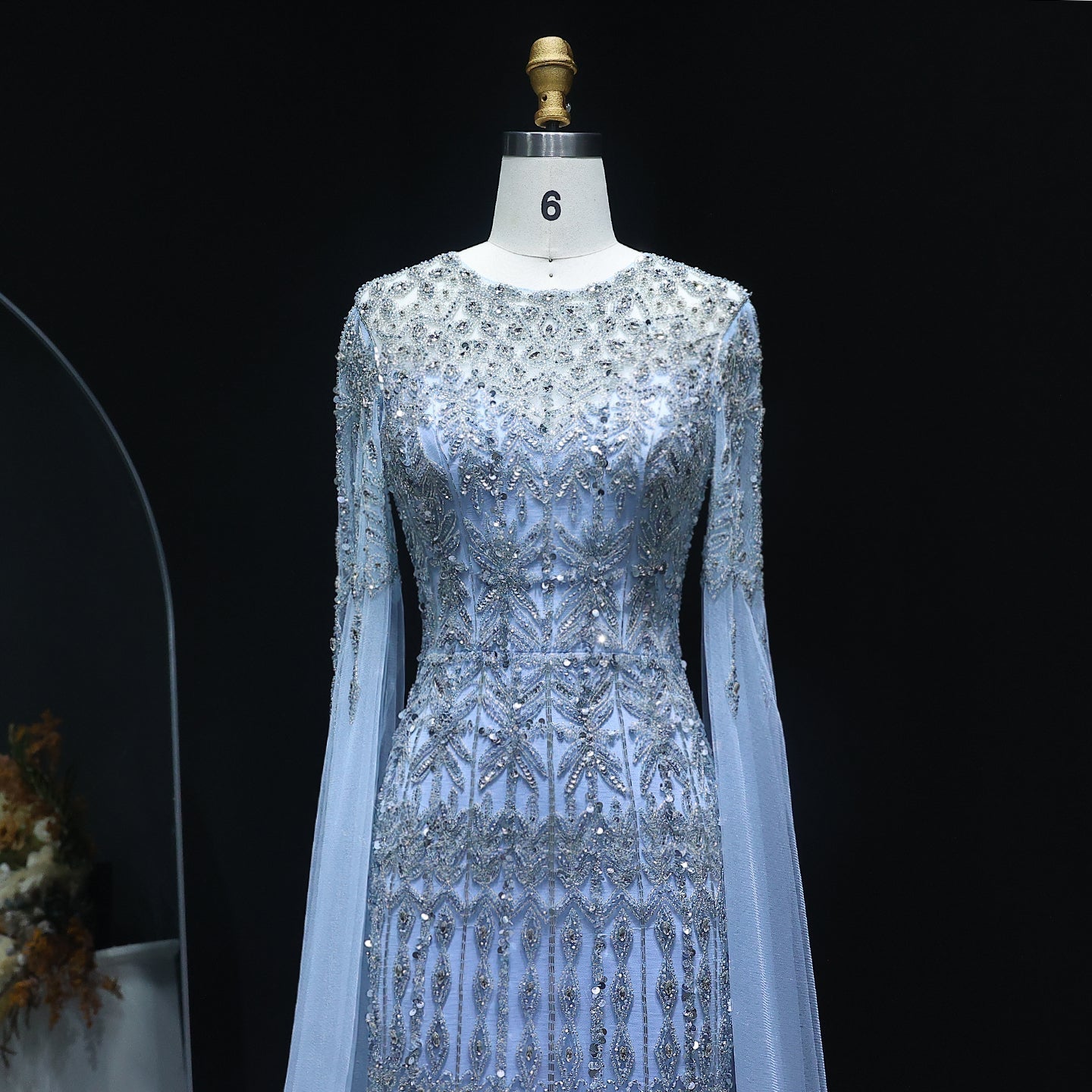 Luxury Caramel Evening Dress with Cape Sleeves SS044