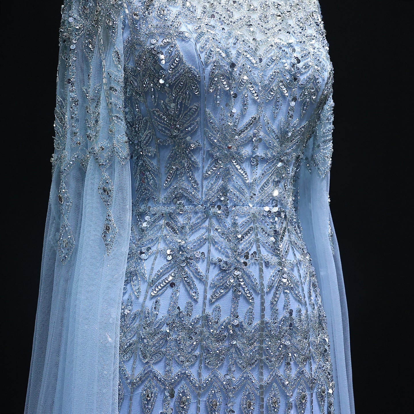 Luxury Caramel Evening Dress with Cape Sleeves SS044