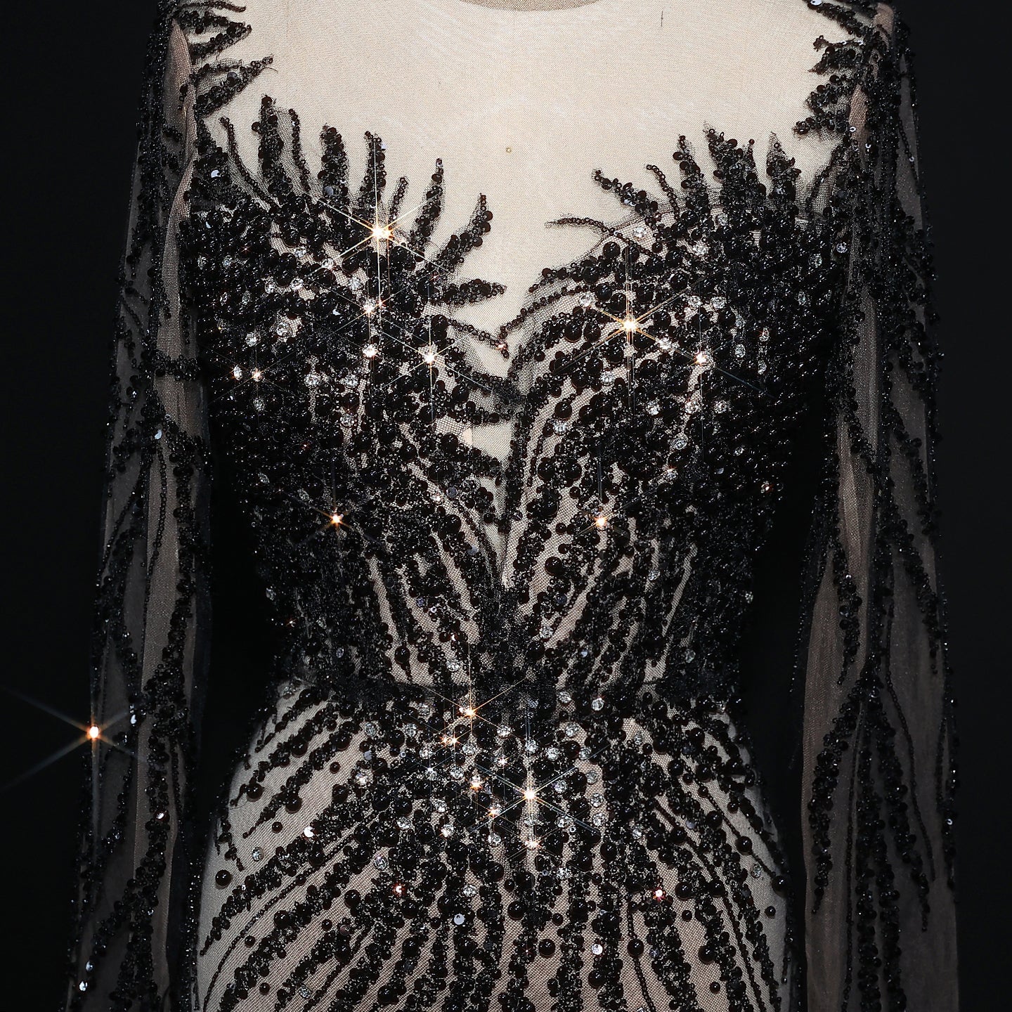 Luxury White Nude Long Sleeves Mermaid Evening Dress SS684