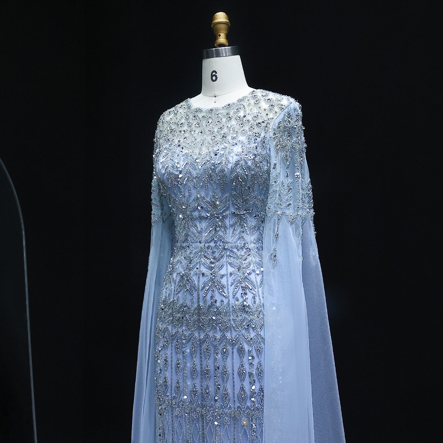 Luxury Caramel Evening Dress with Cape Sleeves SS044