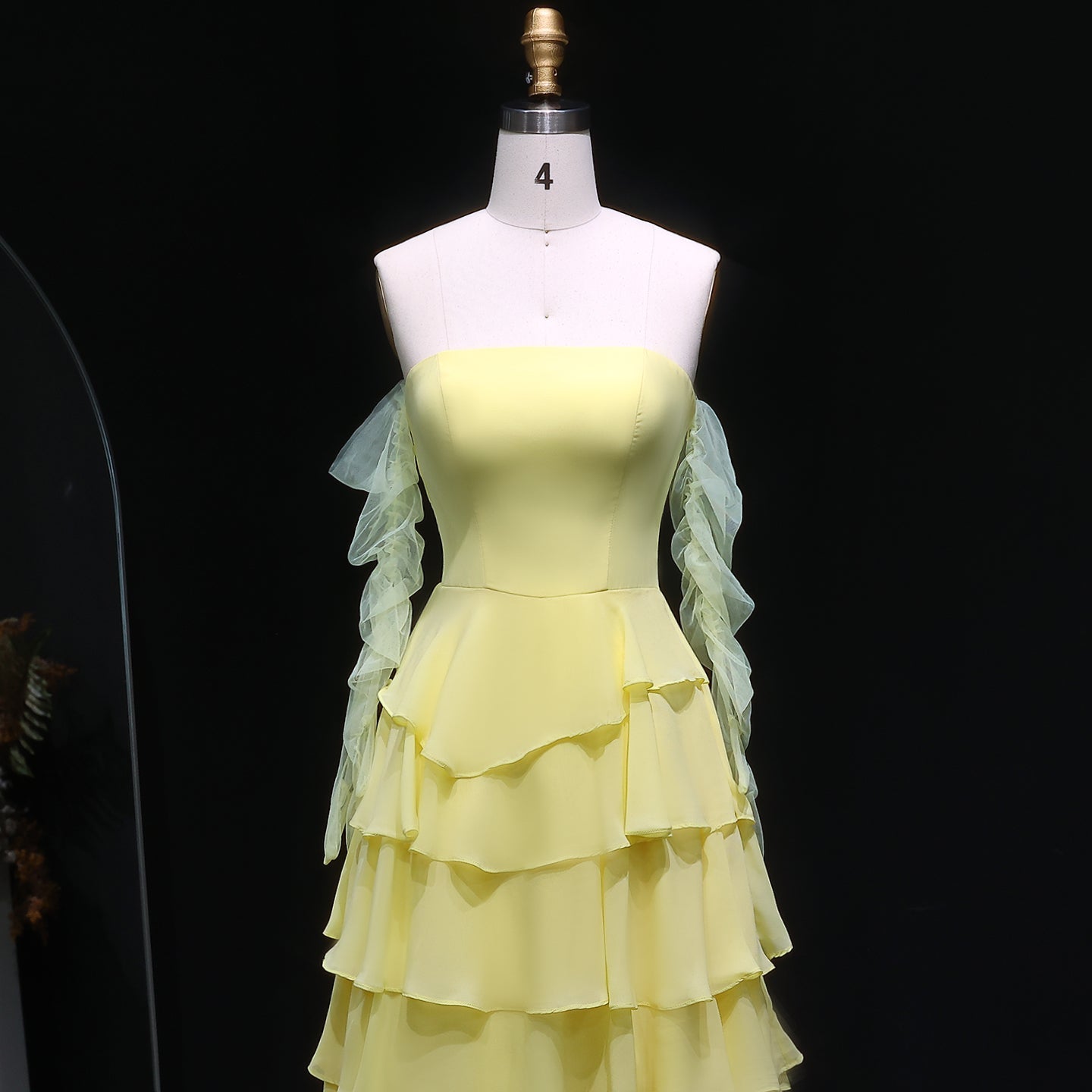 Elegant Yellow Strapless Ruffles Evening Dress SF256