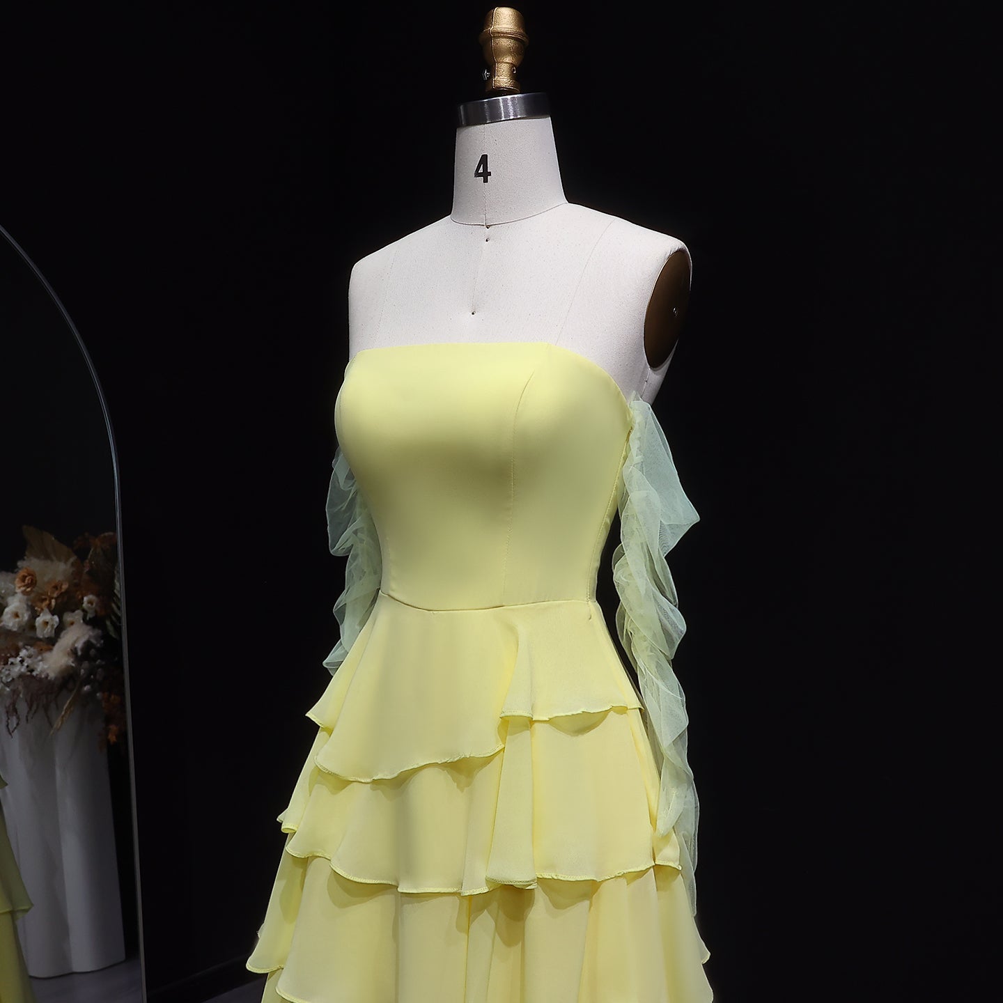 Elegant Yellow Strapless Ruffles Evening Dress SF256
