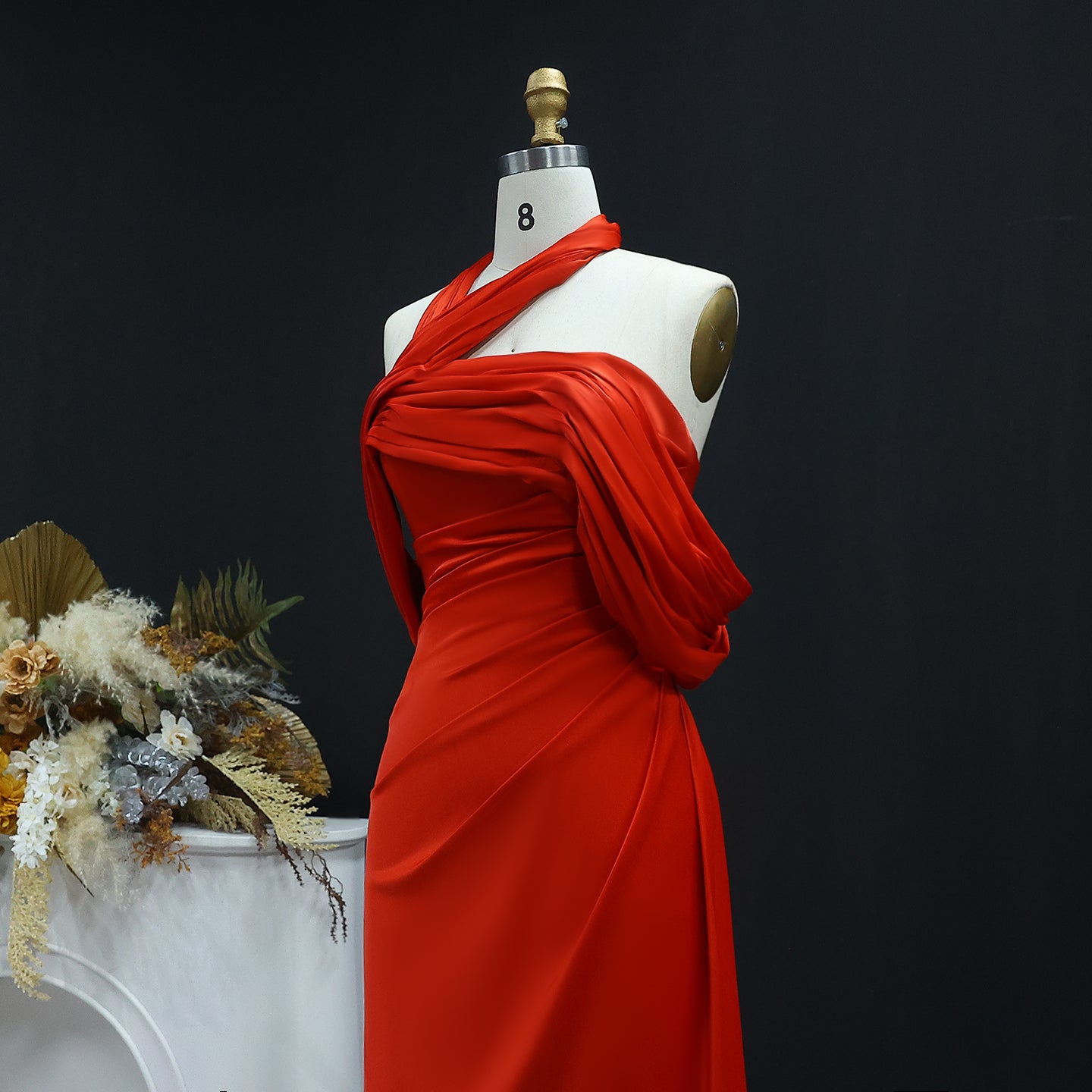 Elegant  Halter Gold Off Shoulder Evening Dress SF053