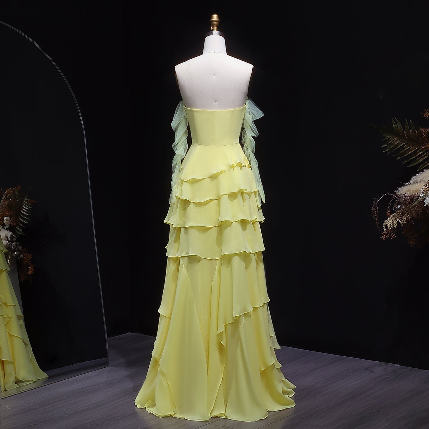 Elegant Yellow Strapless Ruffles Evening Dress SF256
