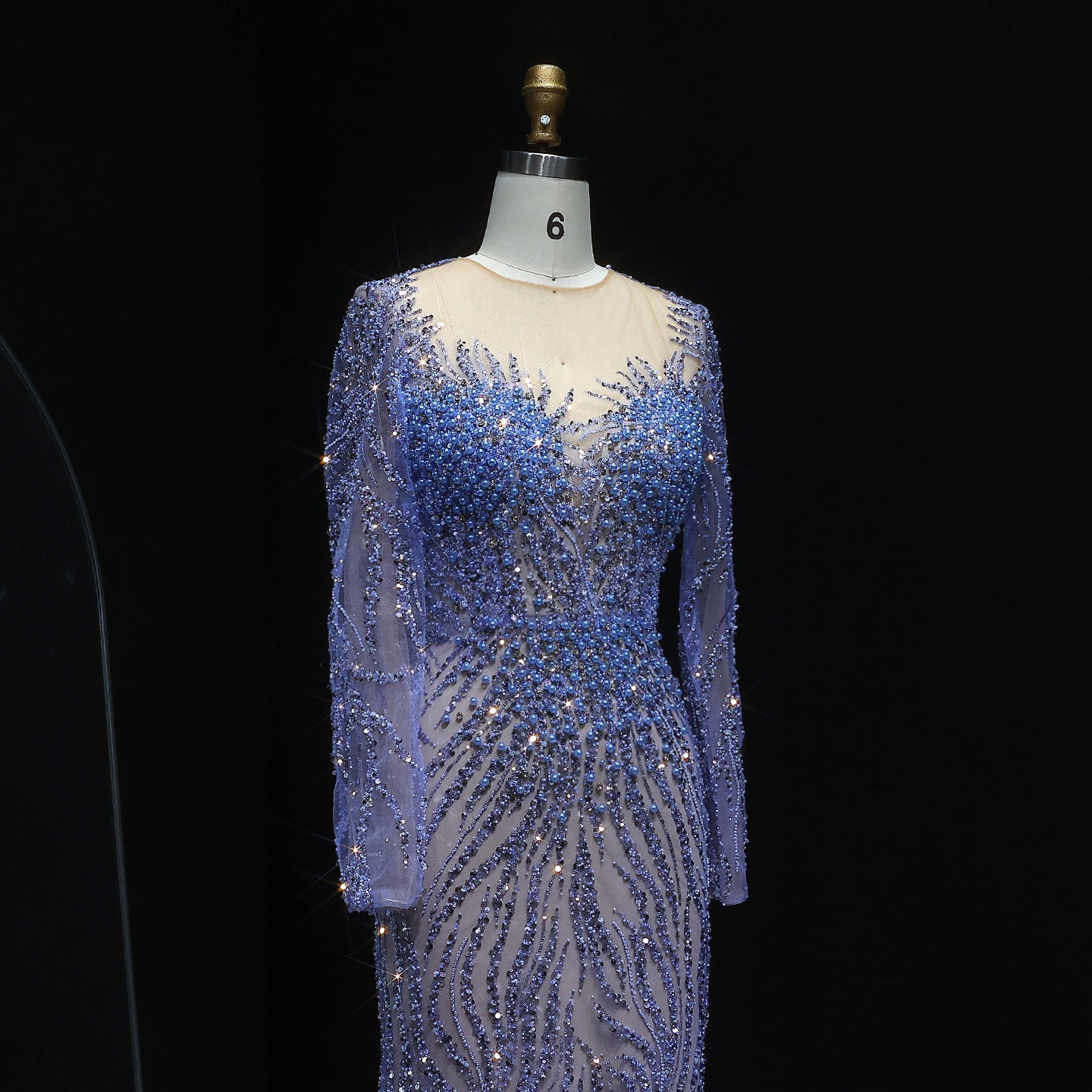 Luxury White Nude Long Sleeves Mermaid Evening Dress SS684