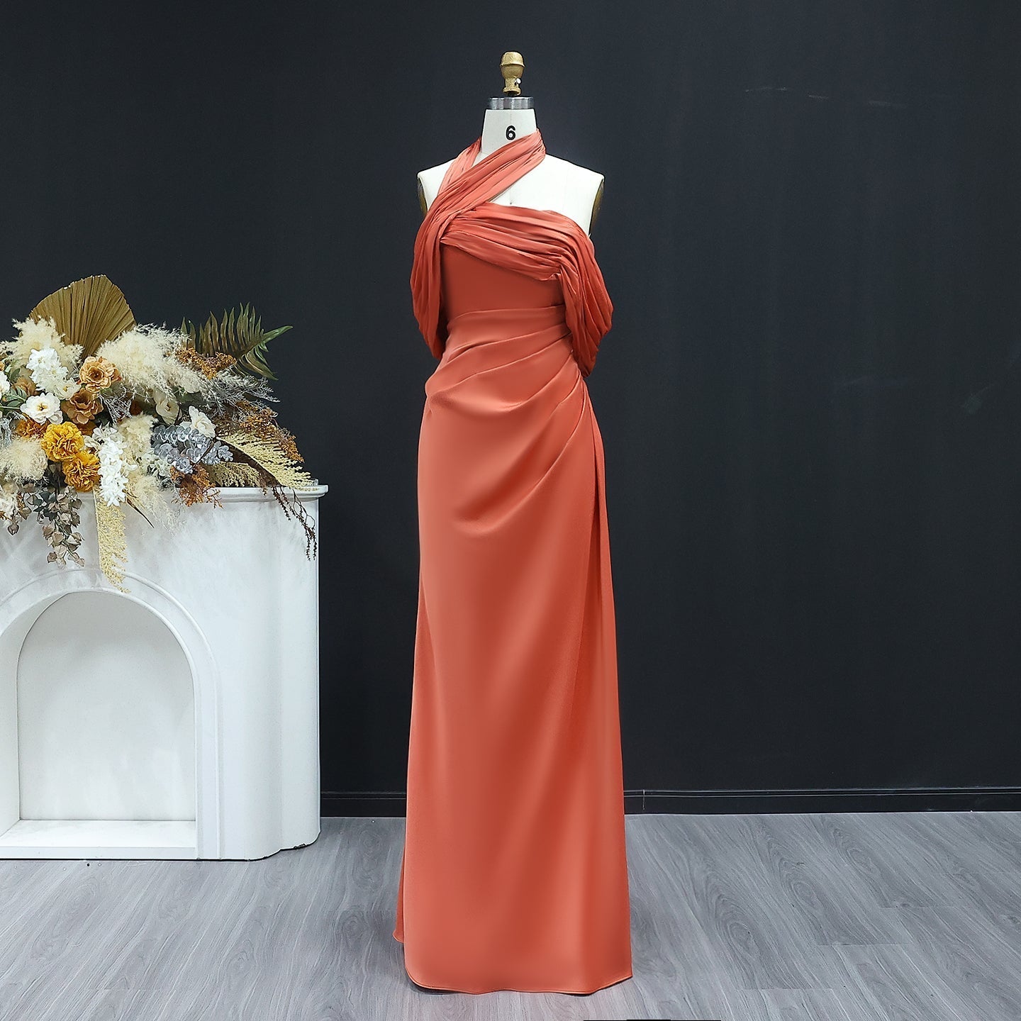 Elegant  Halter Gold Off Shoulder Evening Dress SF053