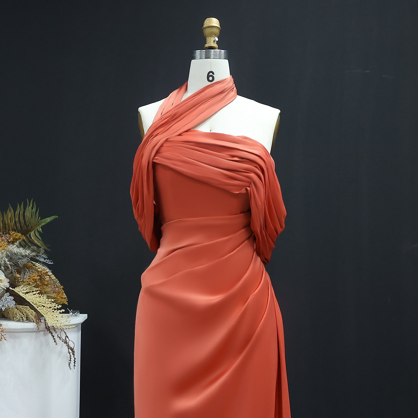 Elegant  Halter Gold Off Shoulder Evening Dress SF053