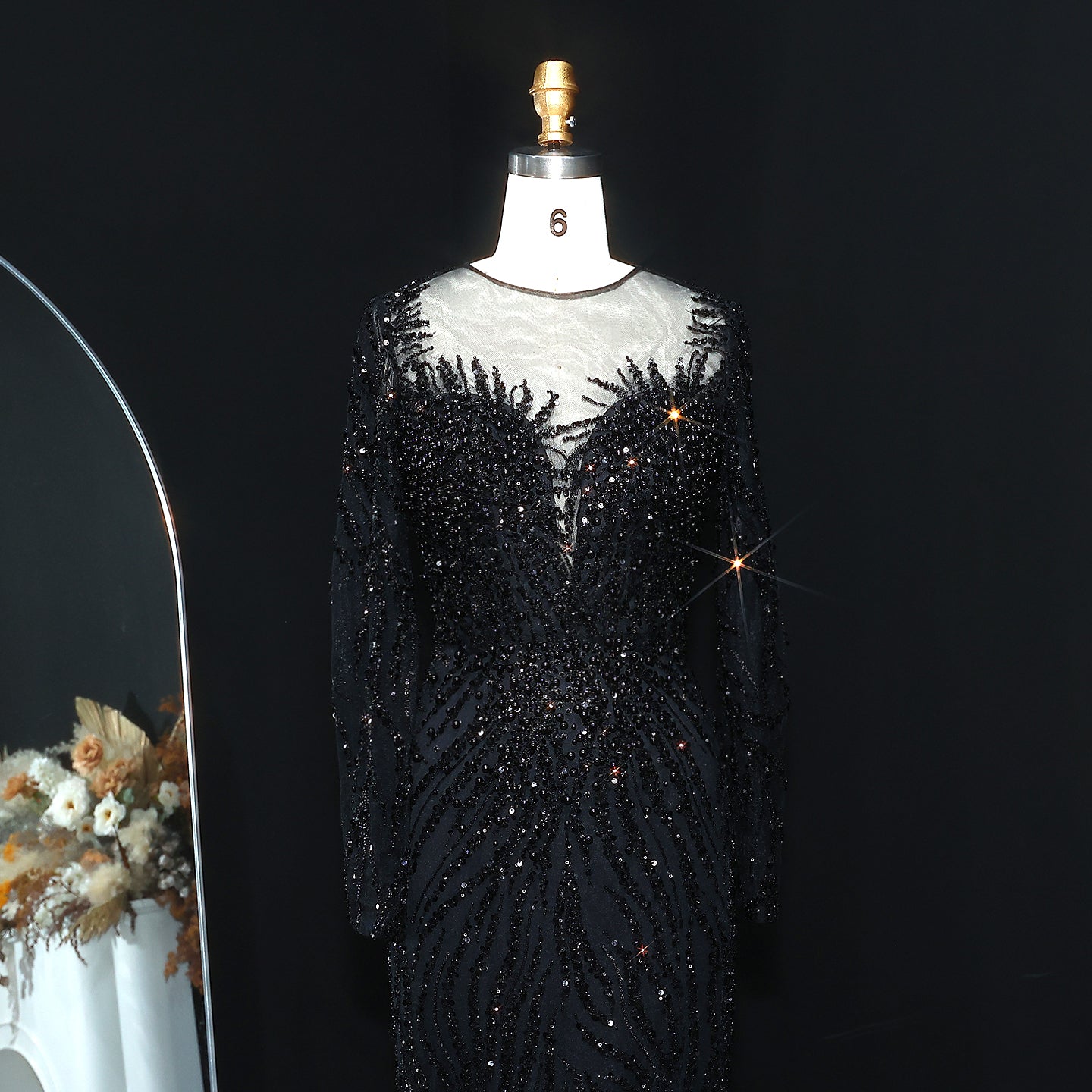 Luxury White Nude Long Sleeves Mermaid Evening Dress SS684