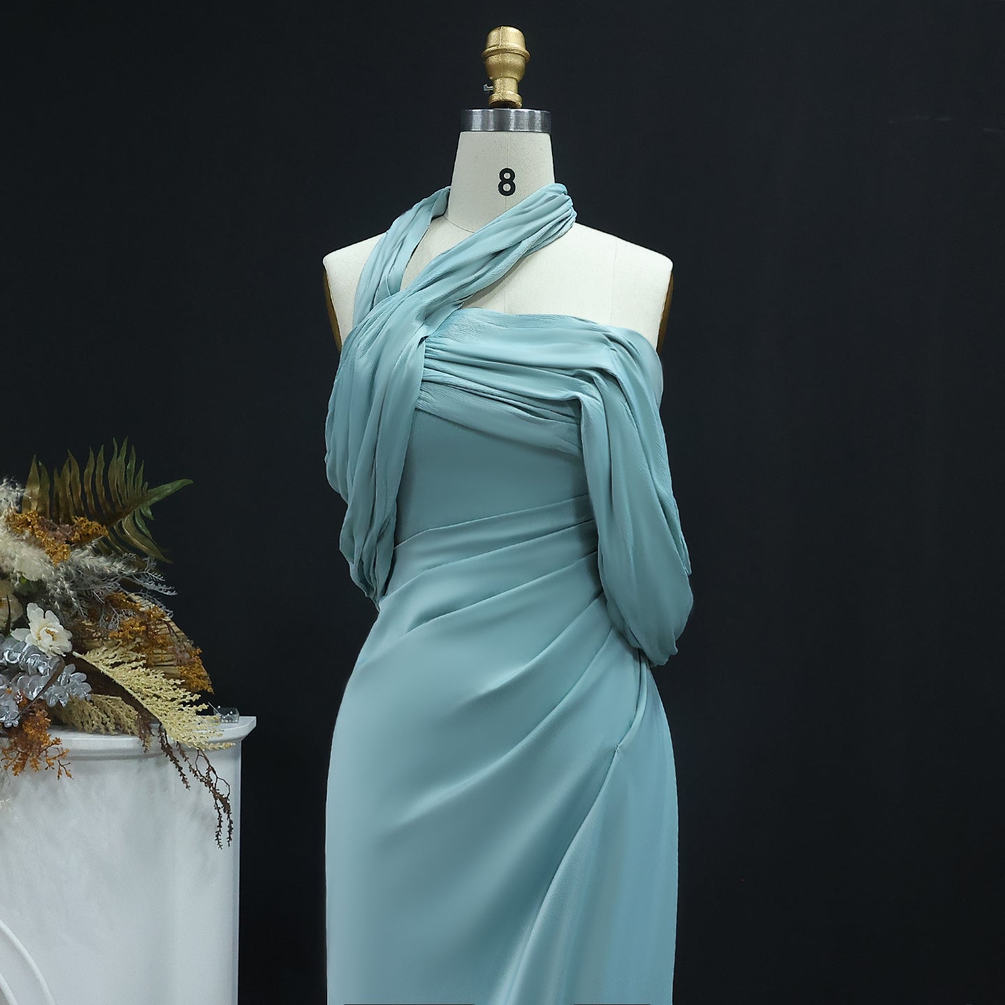 Elegant  Halter Gold Off Shoulder Evening Dress SF053