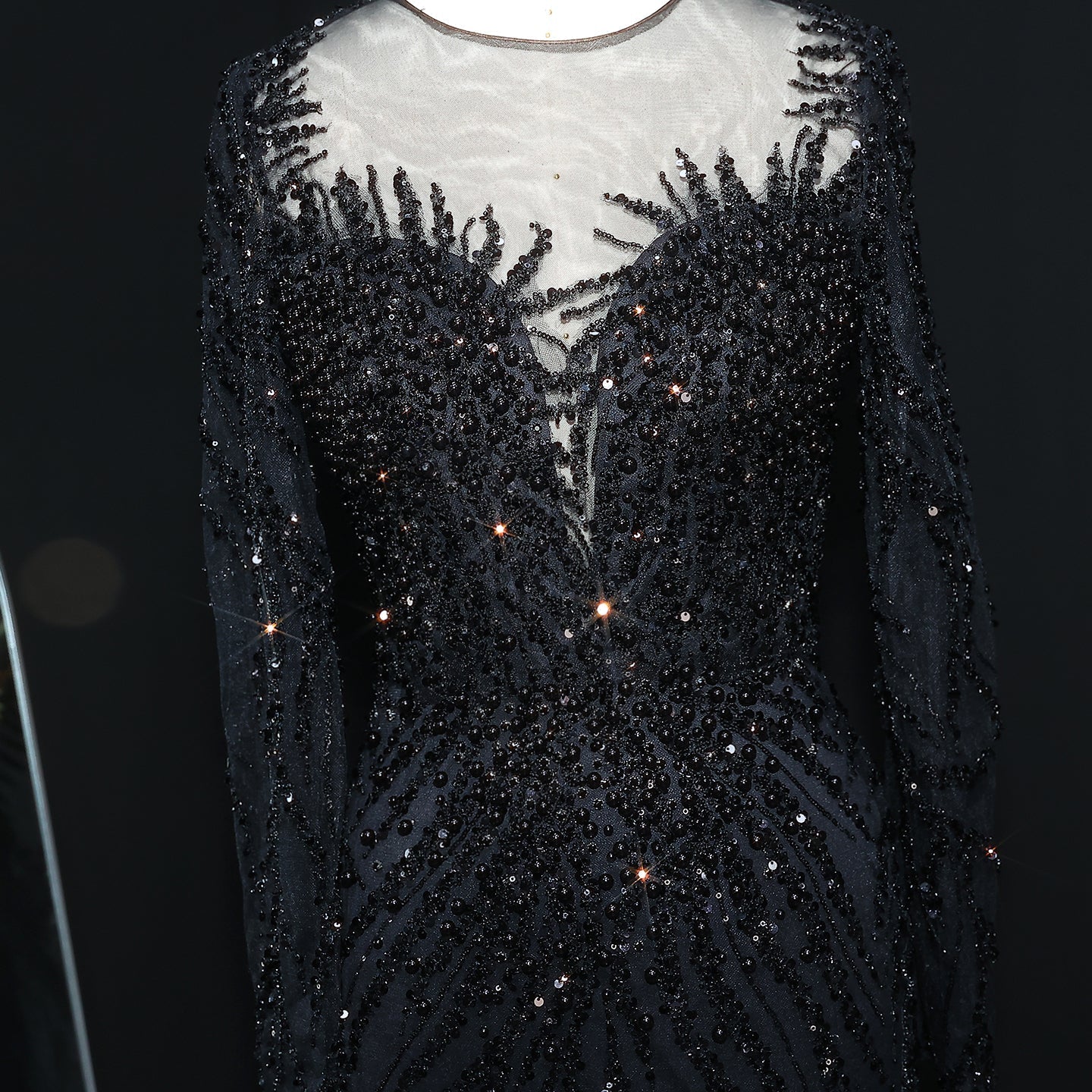 Luxury White Nude Long Sleeves Mermaid Evening Dress SS684