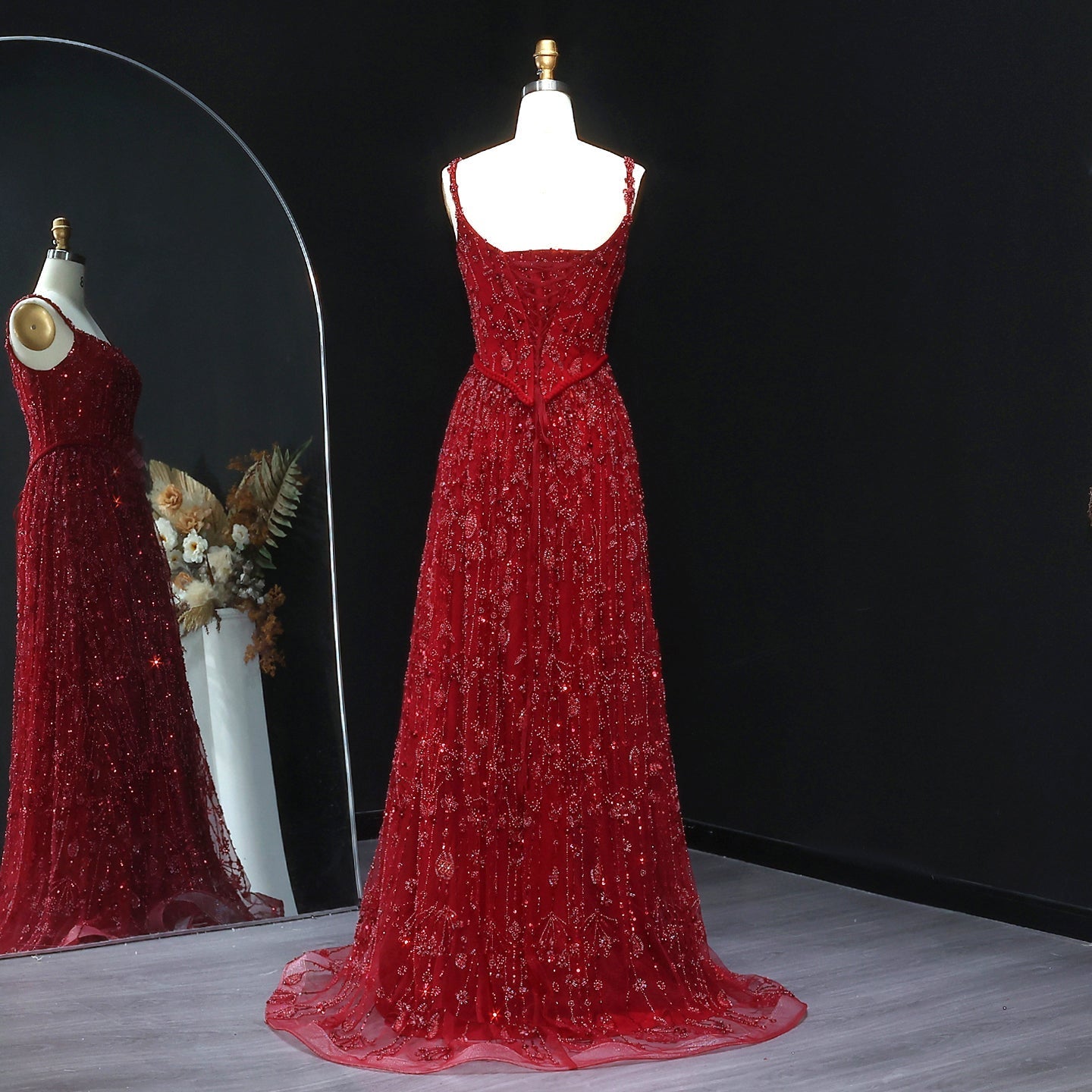 Luxury Sage Green Spaghetti A-Line Evening Dress SS693