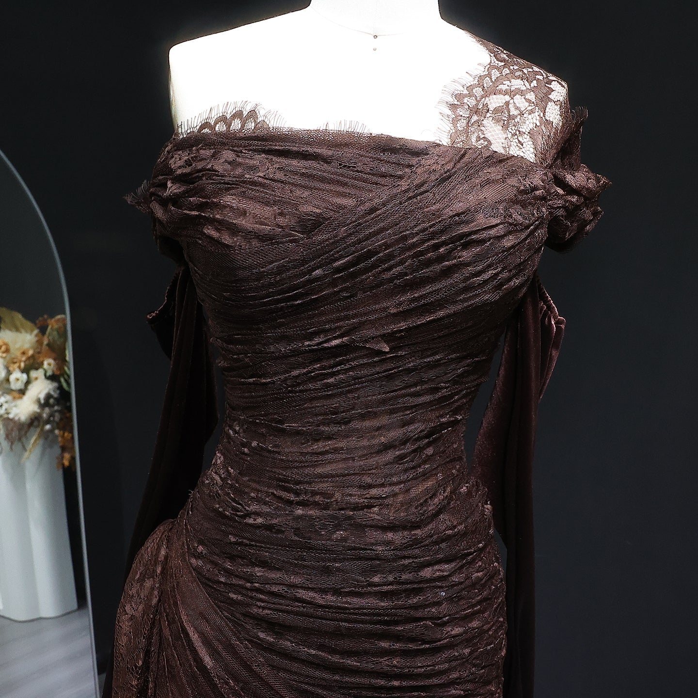 Elegant Lace Black Dress with Gloves SF017