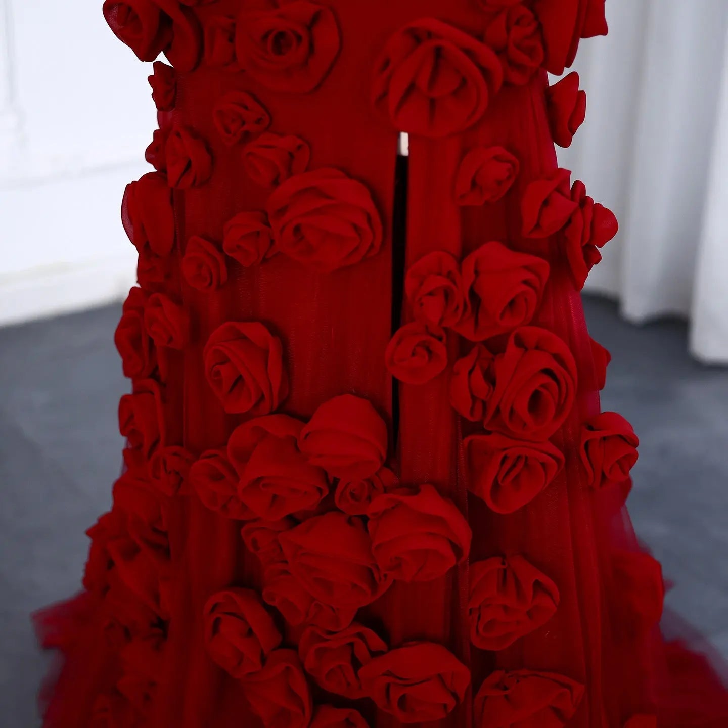 Chic Pink 3D Flowers Strapless Mermaid Evening Dress Side Slit SS207 Sharon Said