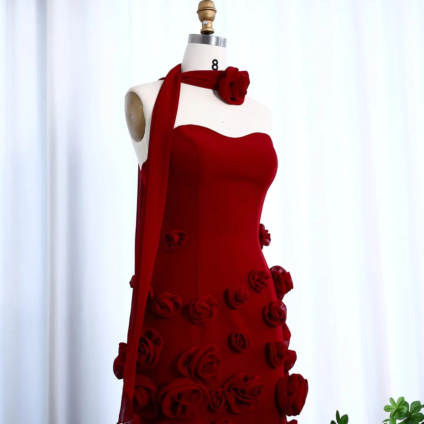 Chic Pink 3D Flowers Strapless Mermaid Evening Dress Side Slit SS207 Sharon Said