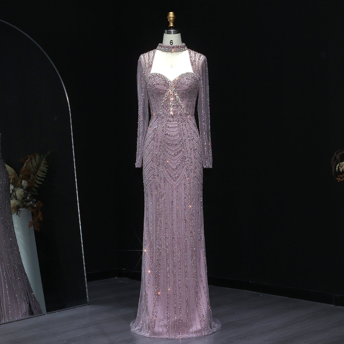 Luxury Beaded Blue Long Sleeve Evening Dress SS065  Pink / US 18