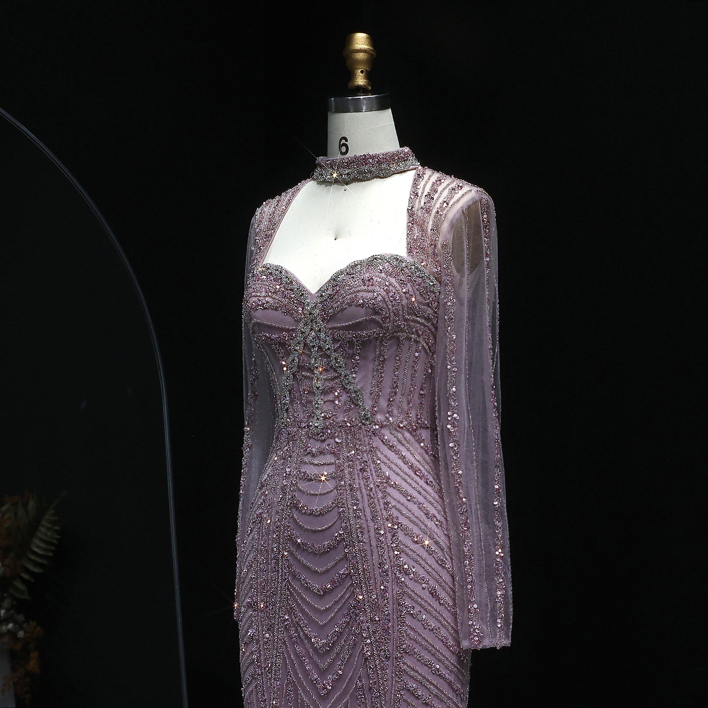 Luxury Beaded Blue Long Sleeve Evening Dress SS065