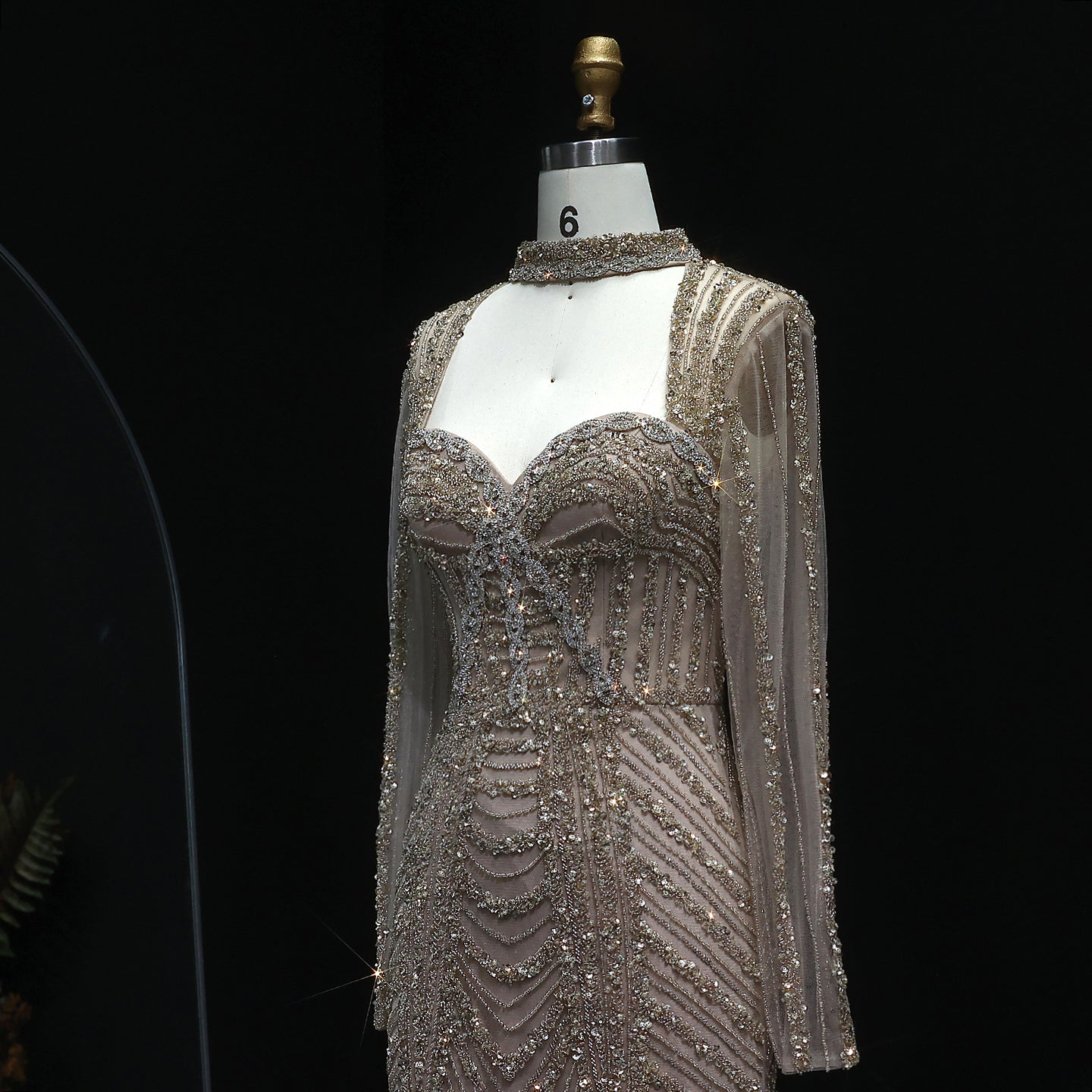 Luxury Beaded Blue Long Sleeve Evening Dress SS065