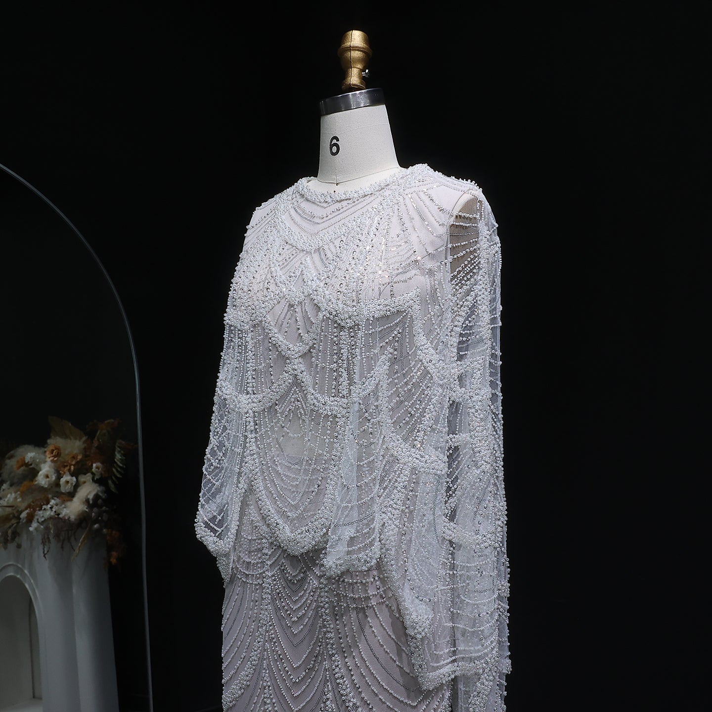 Luxury Beaded Nude Two Pieces Evening Dress SS646