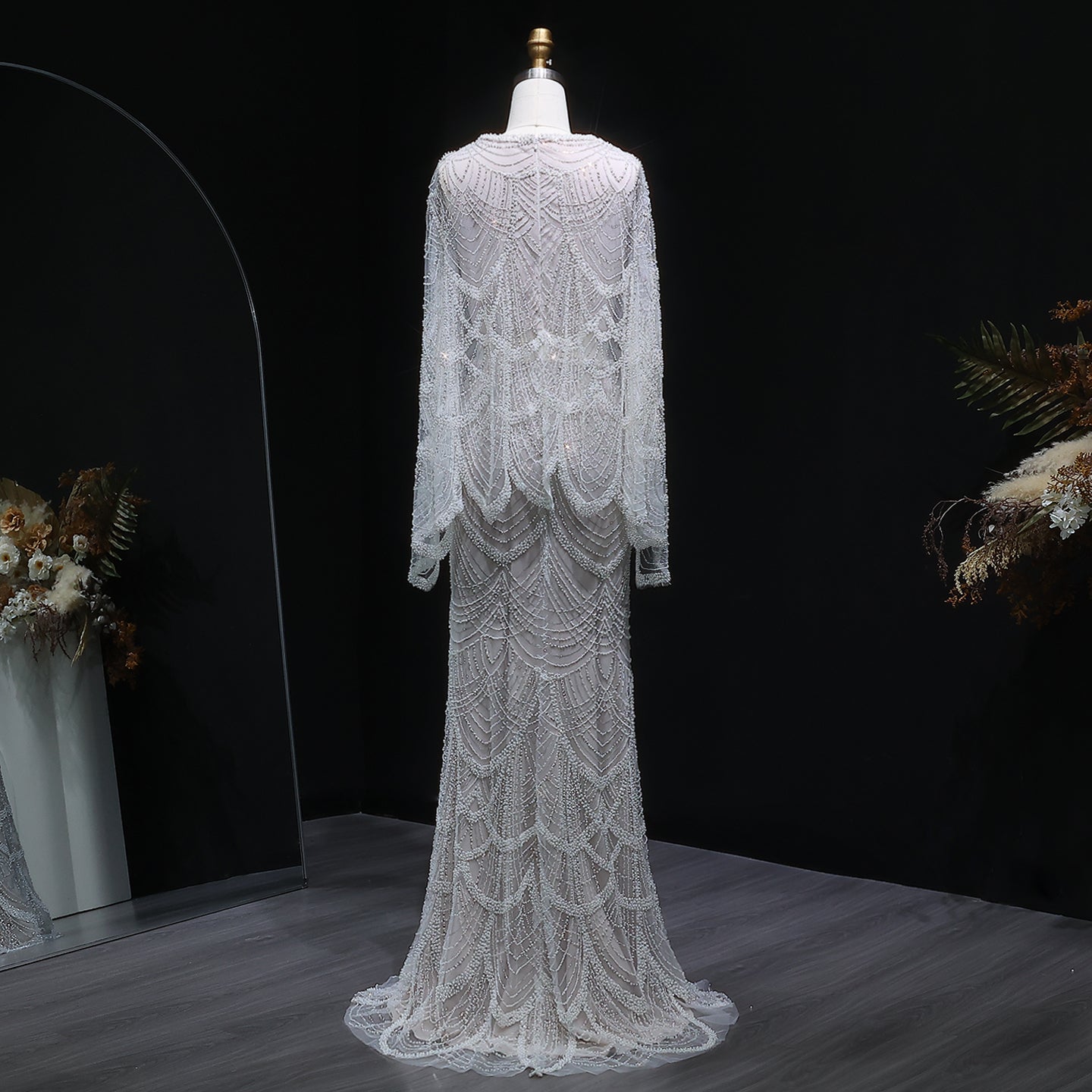 Luxury Beaded Nude Two Pieces Evening Dress SS646