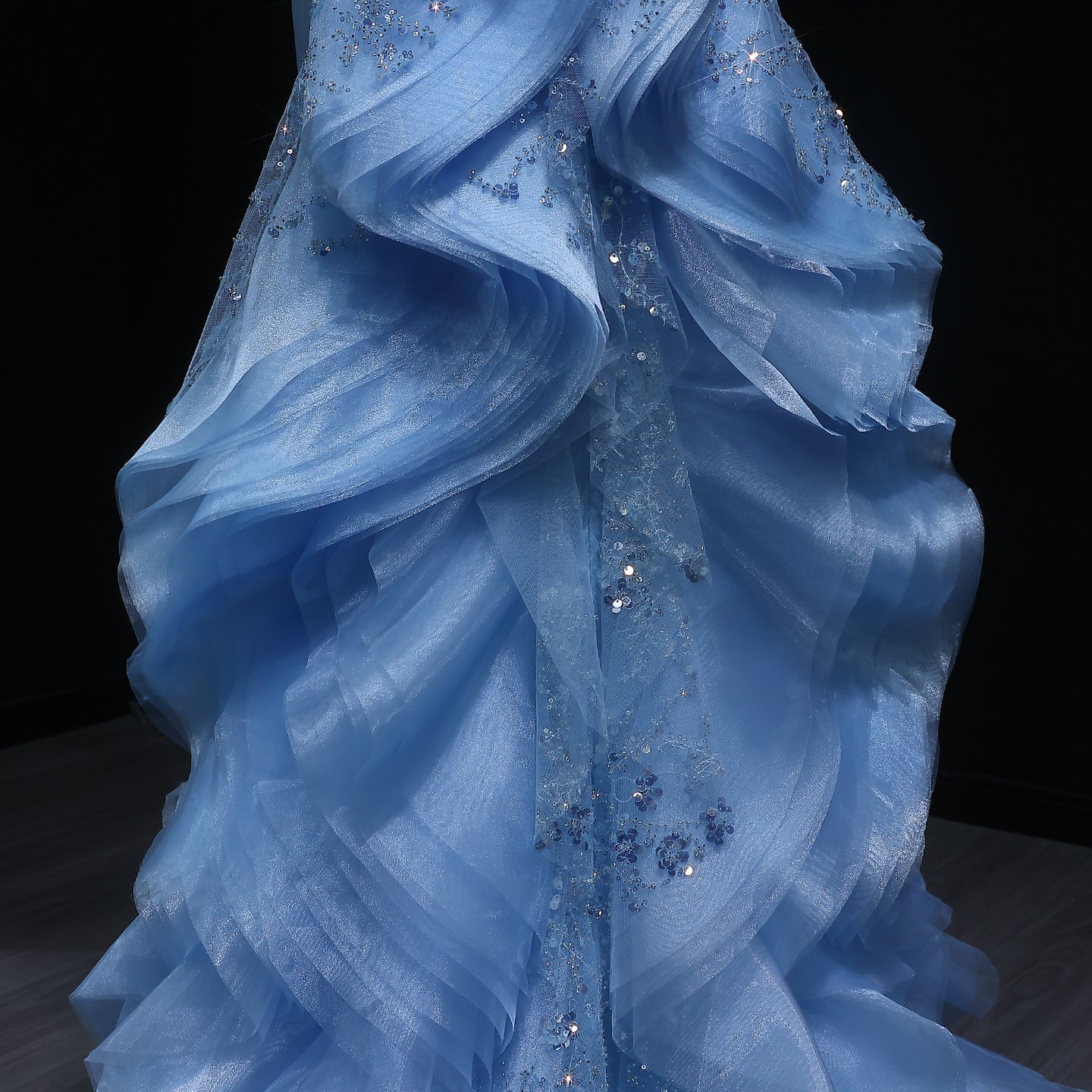 Stunning Blue Halter Evening Dress with Ruffles SS524