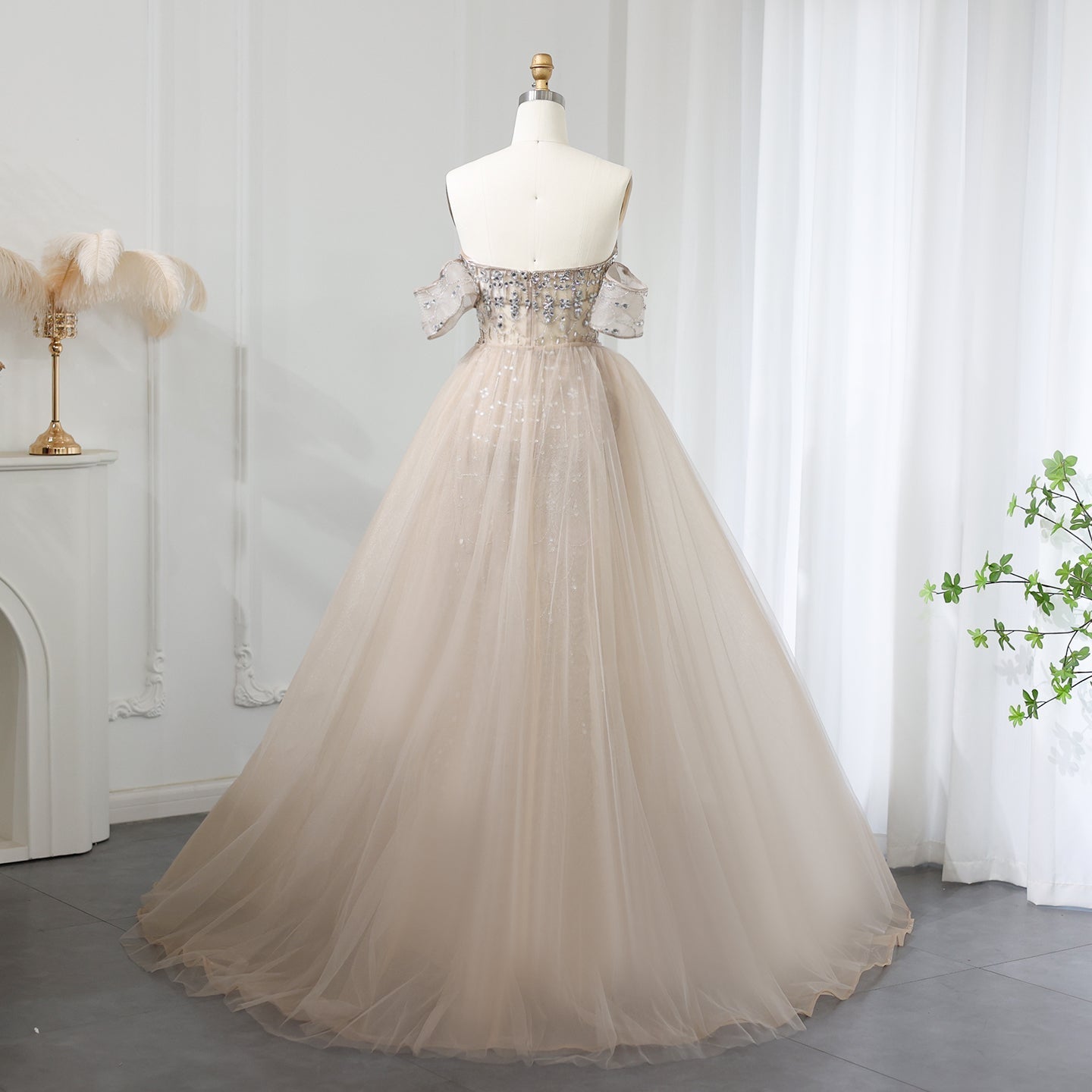 Luxury Champagne Evening Dress with Overskirt SS168