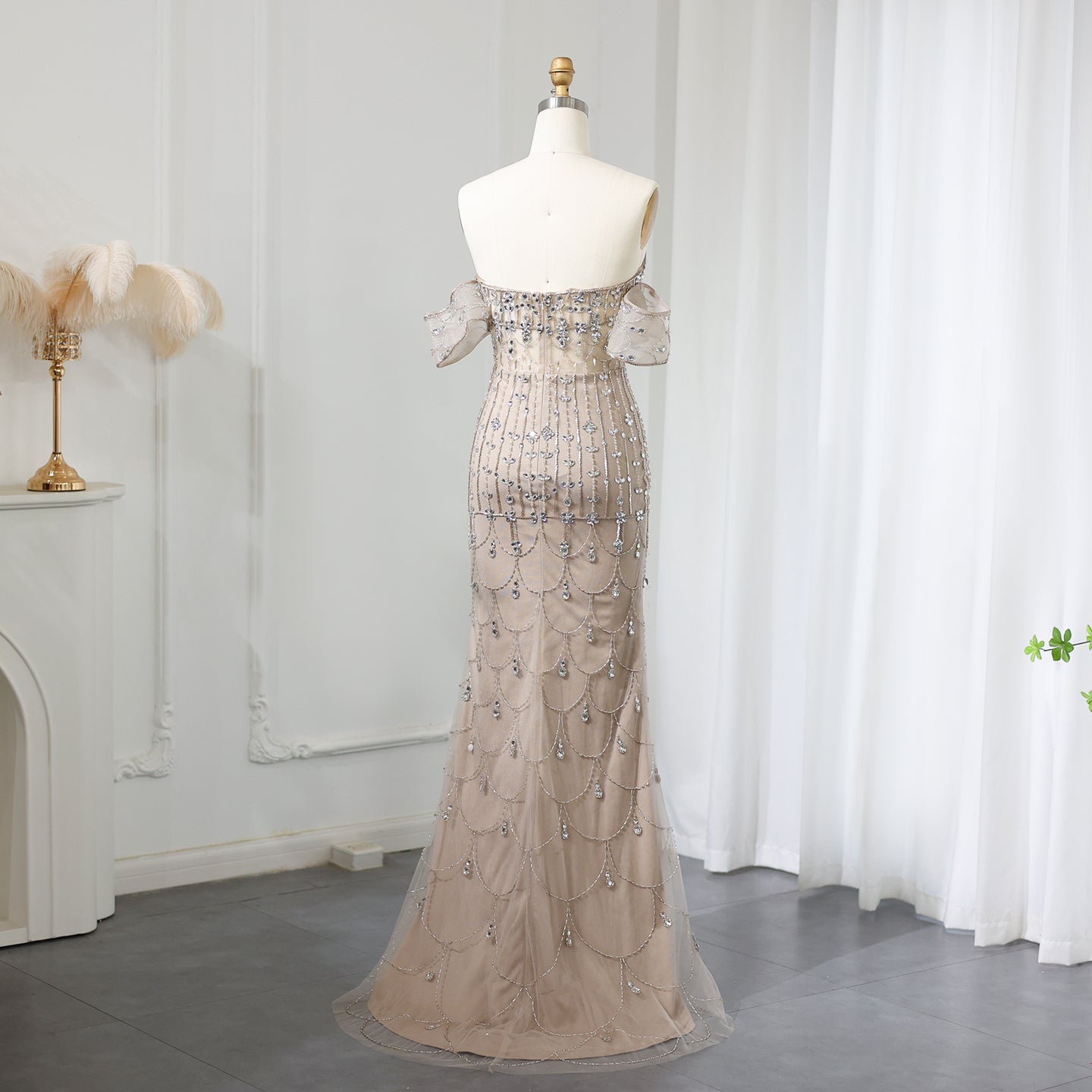 Luxury Champagne Evening Dress with Overskirt SS168
