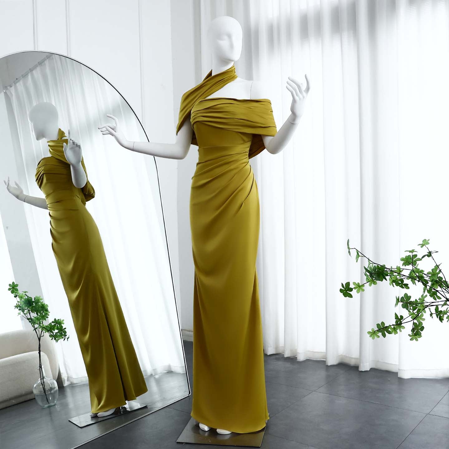 Elegant  Halter Gold Off Shoulder Evening Dress SF053  Gold / V16