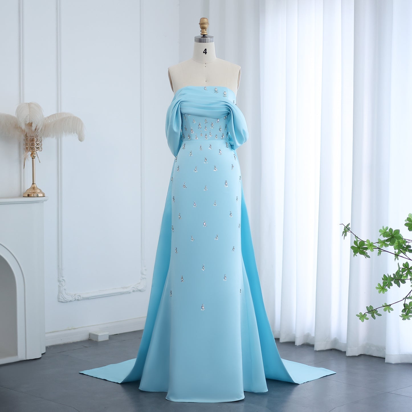 Luxury Rhinestone Pink Off Shoulder Evening Dress SS500  Blue / US 20