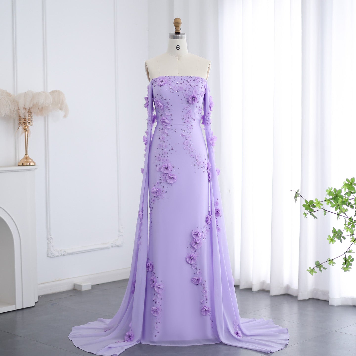 Elegant 3D Flower Lilac Off Shoulder Evening Dress SS450  Lilac / US 16