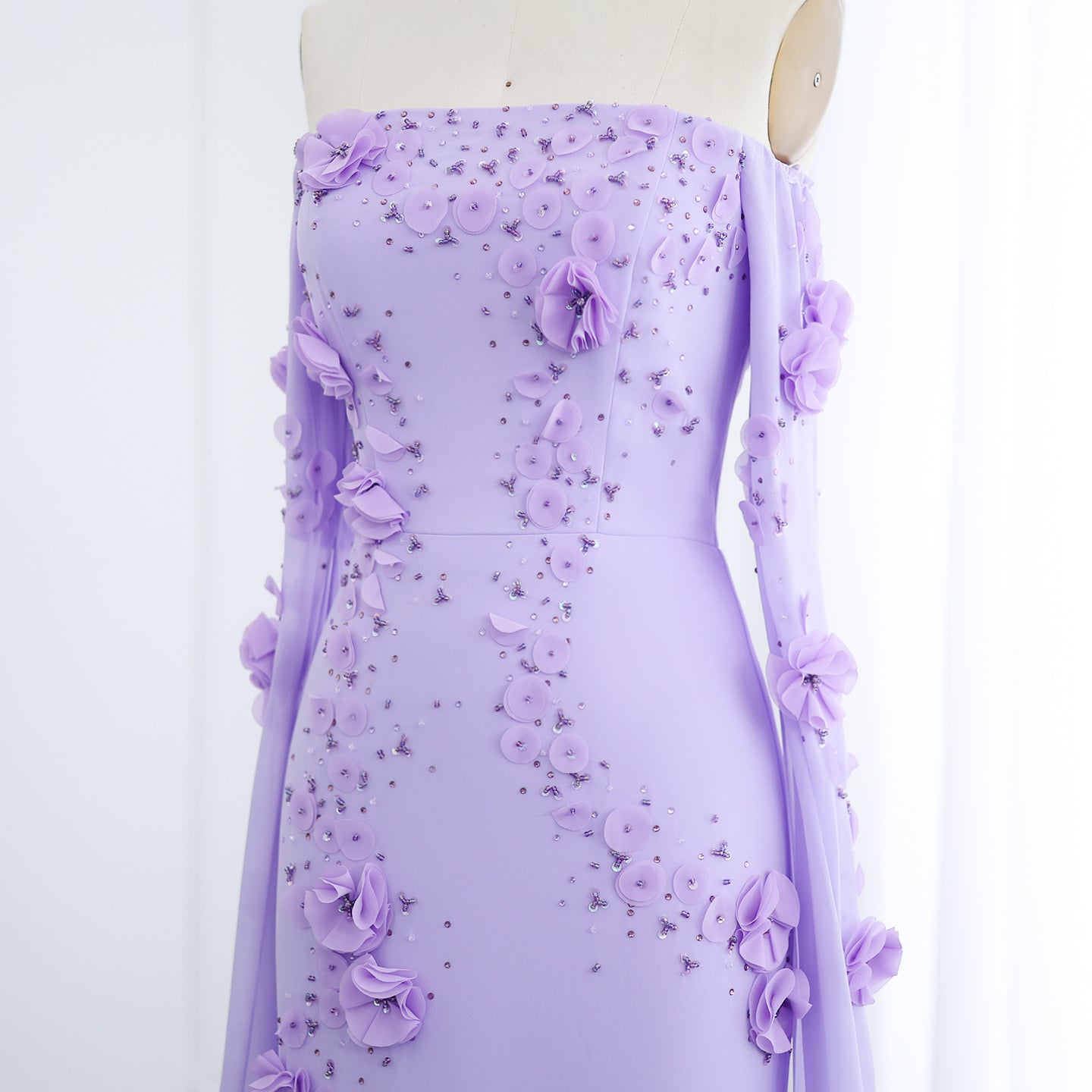 Elegant 3D Flower Lilac Off Shoulder Evening Dress SS450