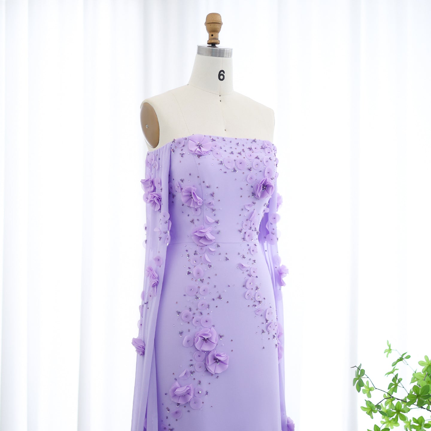 Elegant 3D Flower Lilac Off Shoulder Evening Dress SS450