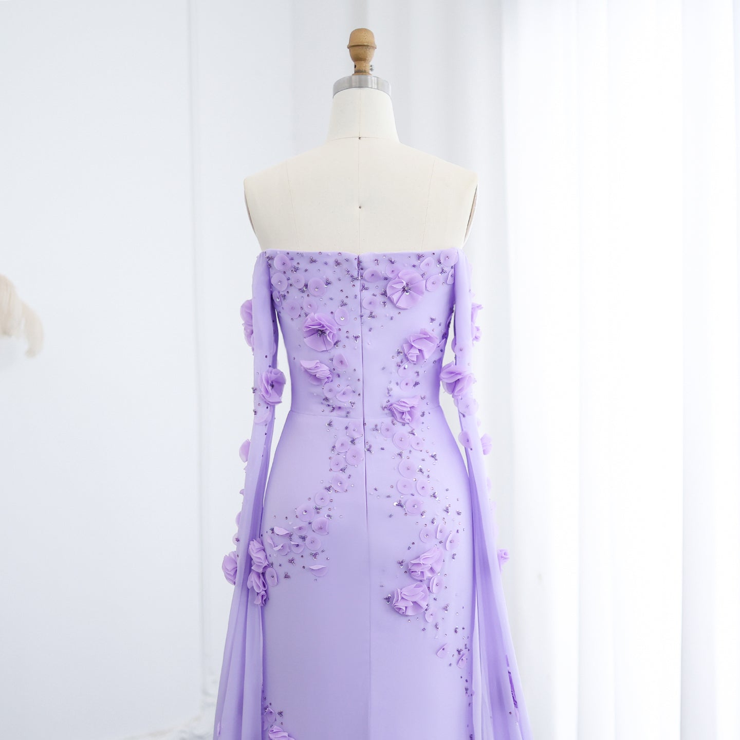 Elegant 3D Flower Lilac Off Shoulder Evening Dress SS450