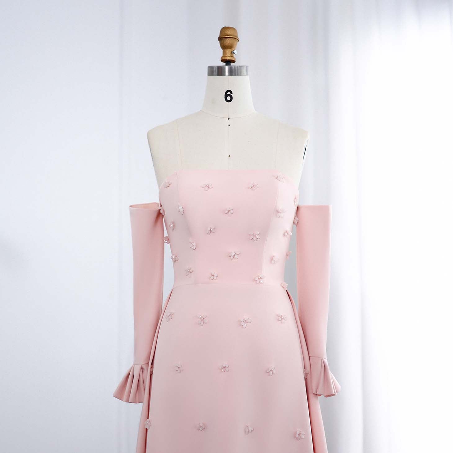 Elegant Strapless 3D Floral Beaded Pink Evening Dress SS540