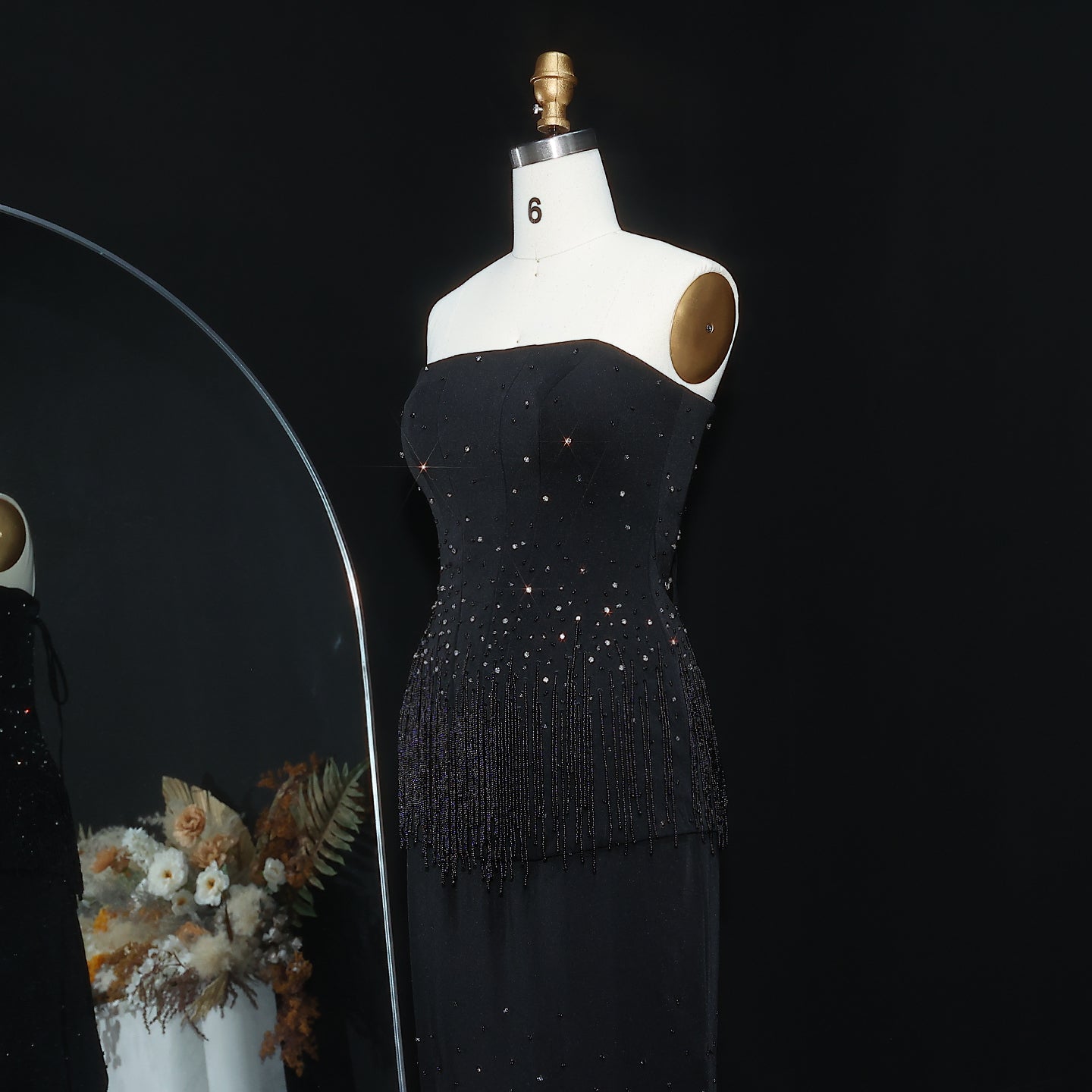 Elegant Beige Beaded Evening Dress with Two Pieces SS425