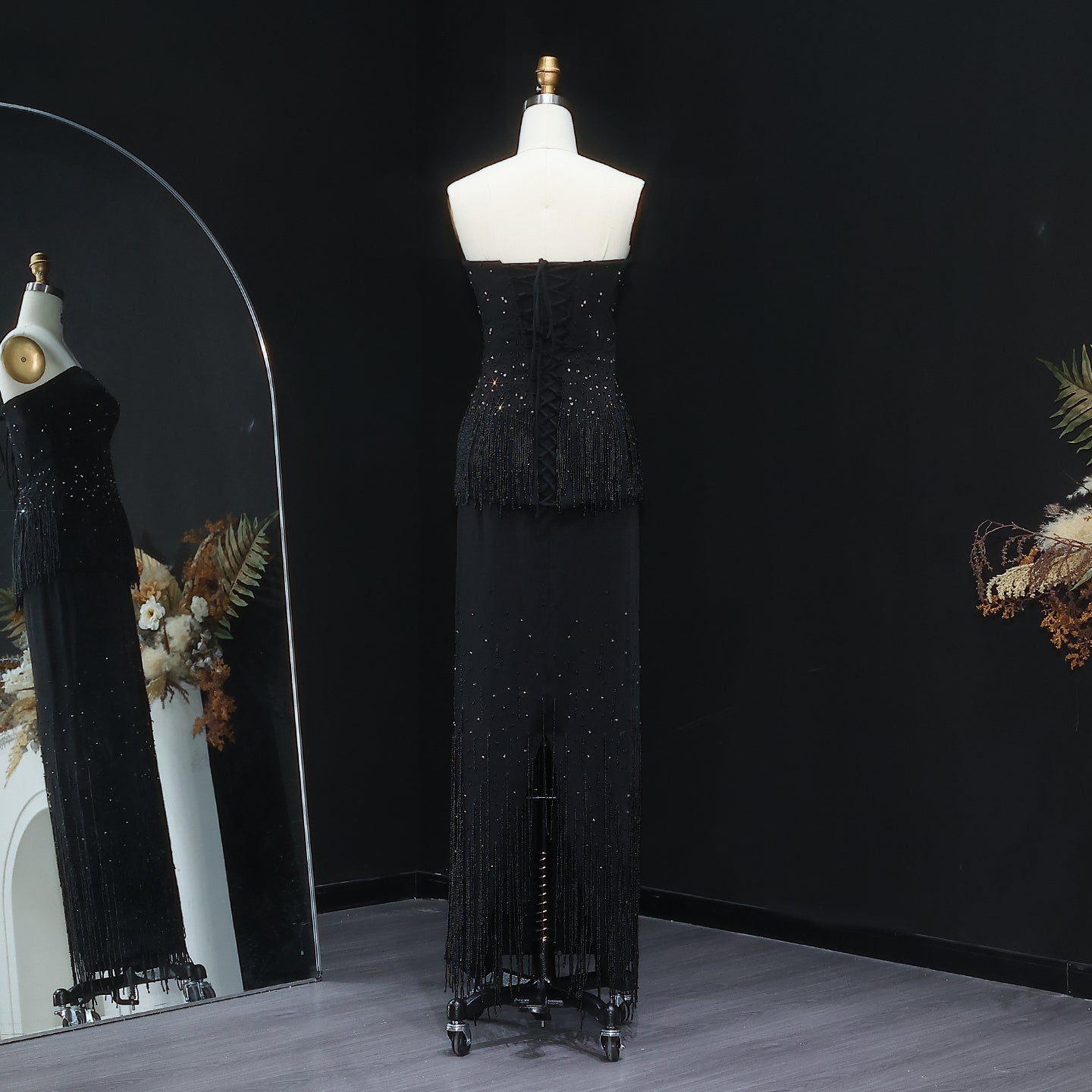 Elegant Beige Beaded Evening Dress with Two Pieces SS425