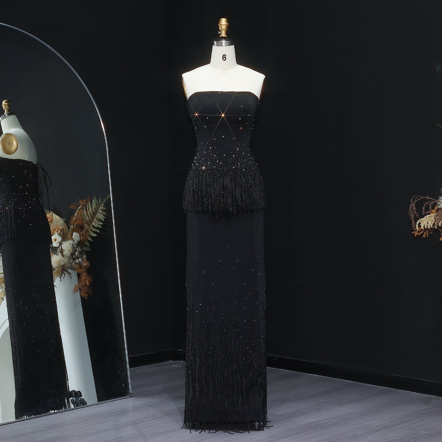 Elegant Beige Beaded Evening Dress with Two Pieces SS425