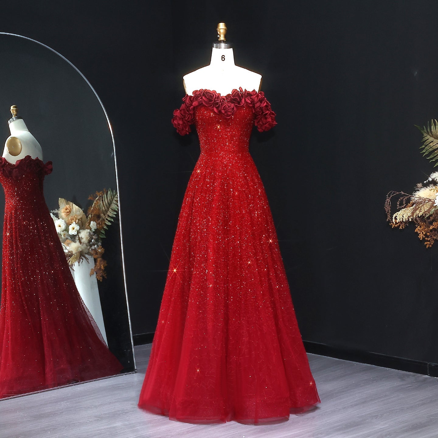 Stunning Burgundy Strapless 3D Flower Evening Dress SS491  Burgundy / US 20