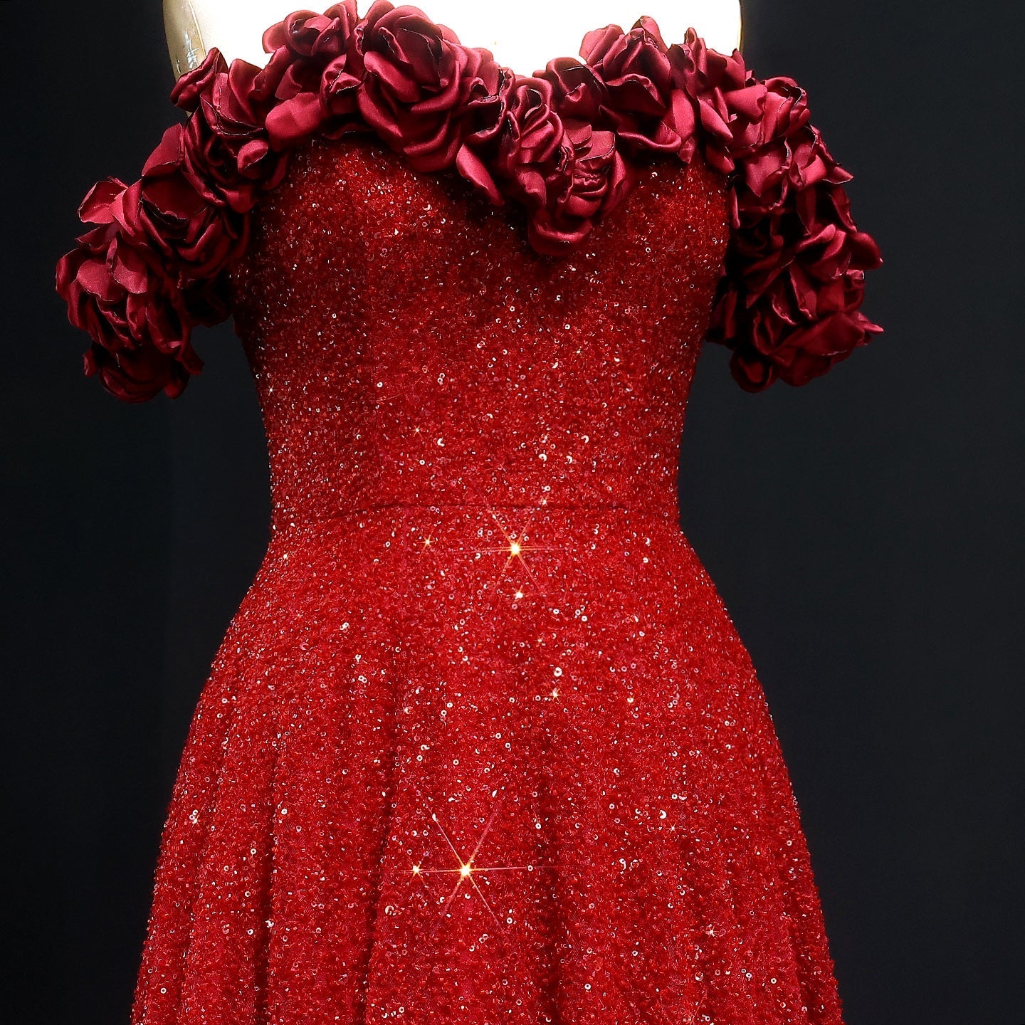 Stunning Burgundy Strapless 3D Flower Evening Dress SS491